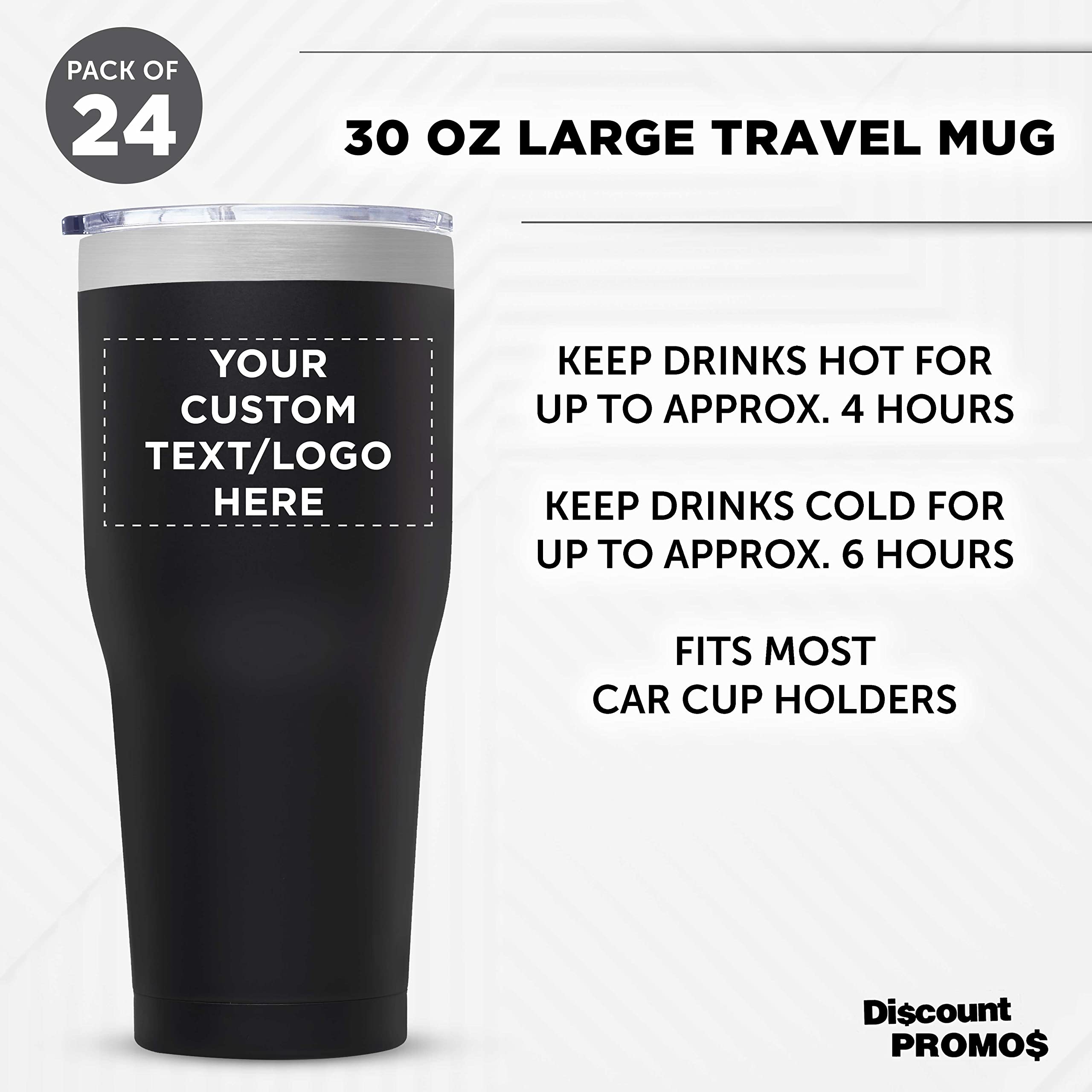 Custom 30 oz Big League Travel Tumblers - Set of 24 Insulated Stainless Steel Cups with Double Wall Vacuum - Personalized Bulk Pack for Coffee, Tea, Hot Cocoa & Cold Drinks - Perfect for Team Sports, Office, Camping & Outdoor Activities - Black