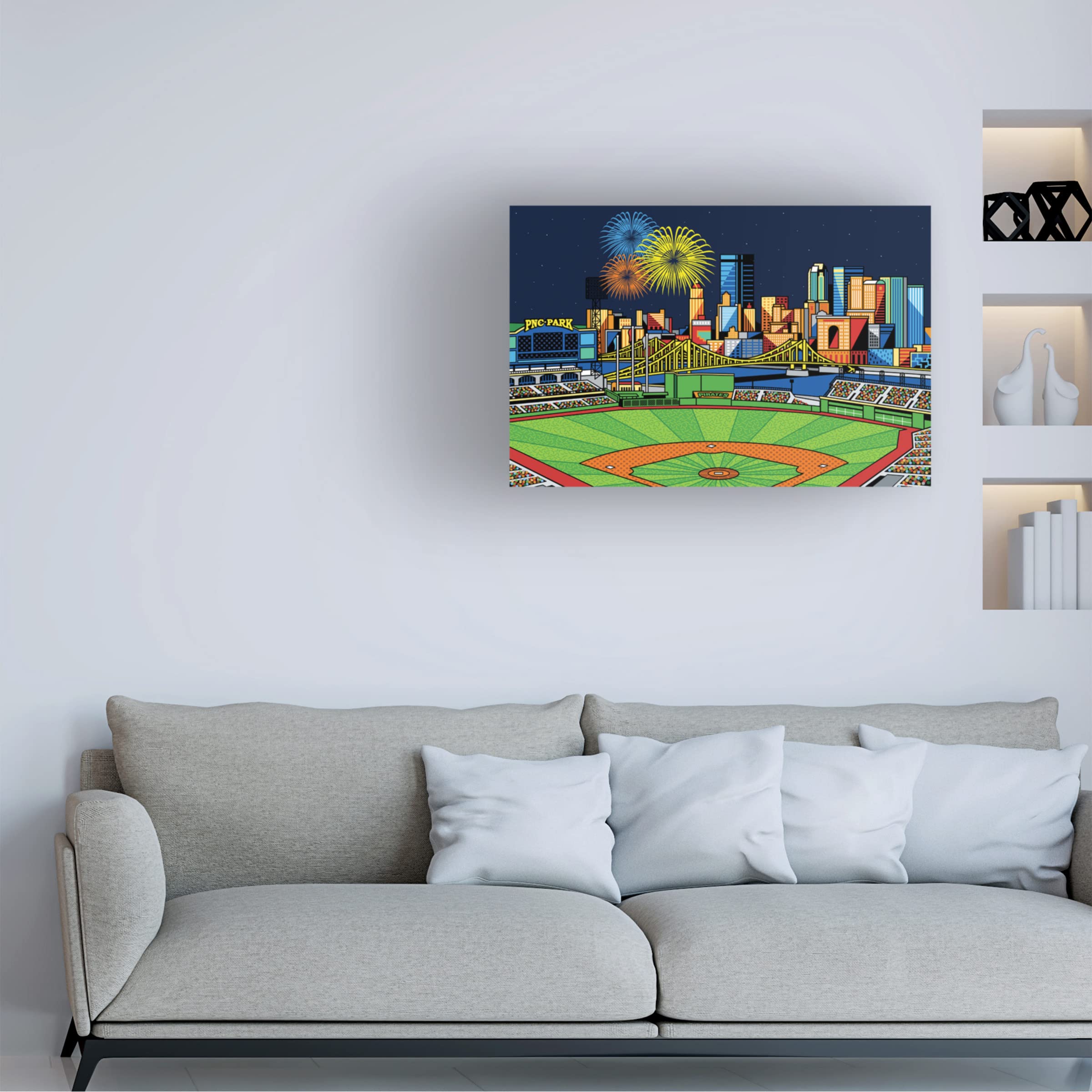 Trademark Fine Art 'PNC Park Fireworks Pittsburgh' Canvas Wall Art Print by Ron Magnes - Perfect for Home Decor, Office & Living Room Wall Art