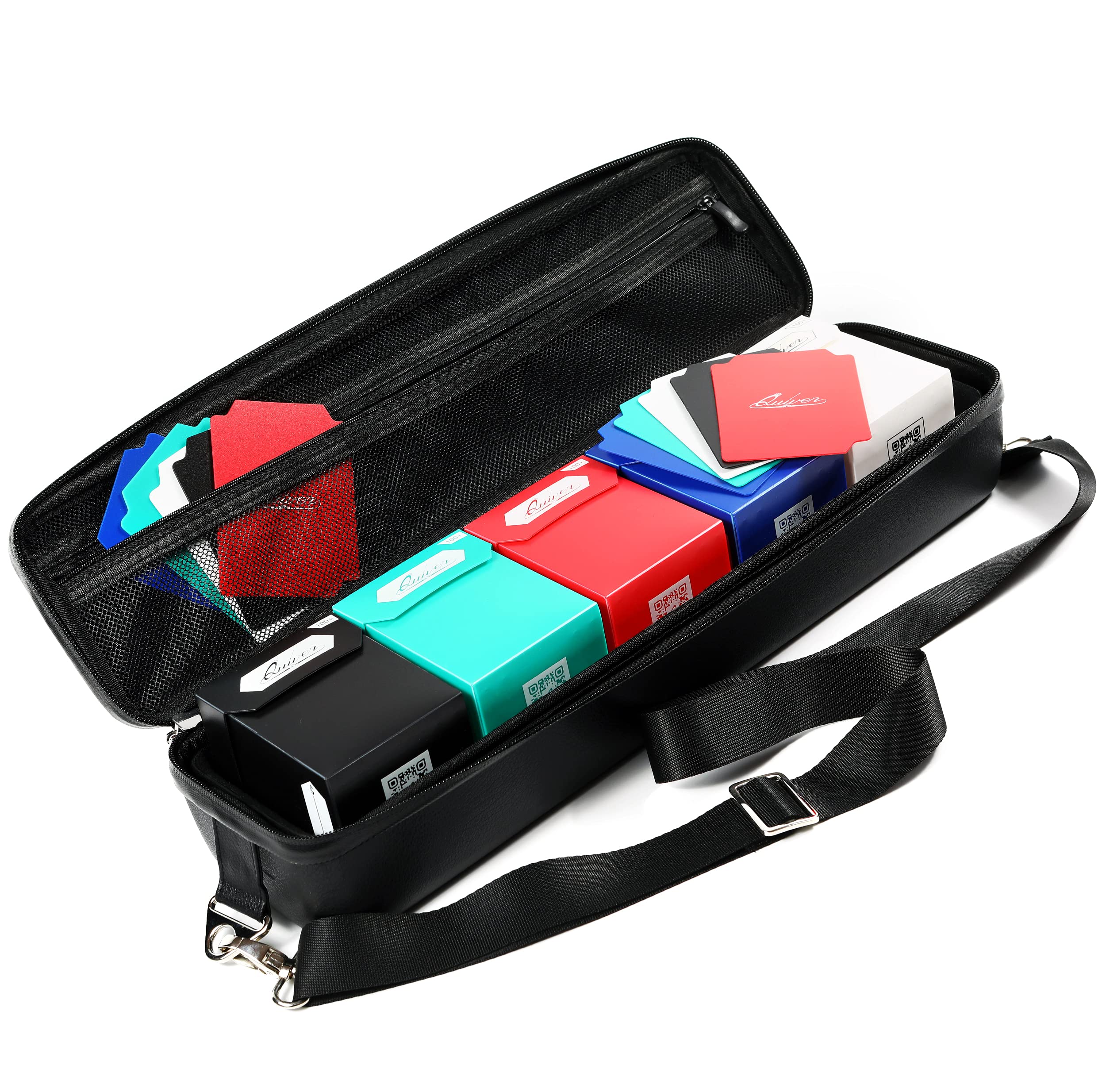 Quiver Time Bundle: 1x Black Card Holder Quiver + 5X Deck Protector Boxes (100+ Capacity) for MTG, Pokemon, KeyForge, Dragon Ball Z - Perfect for TCG Storage & Gaming Tournaments