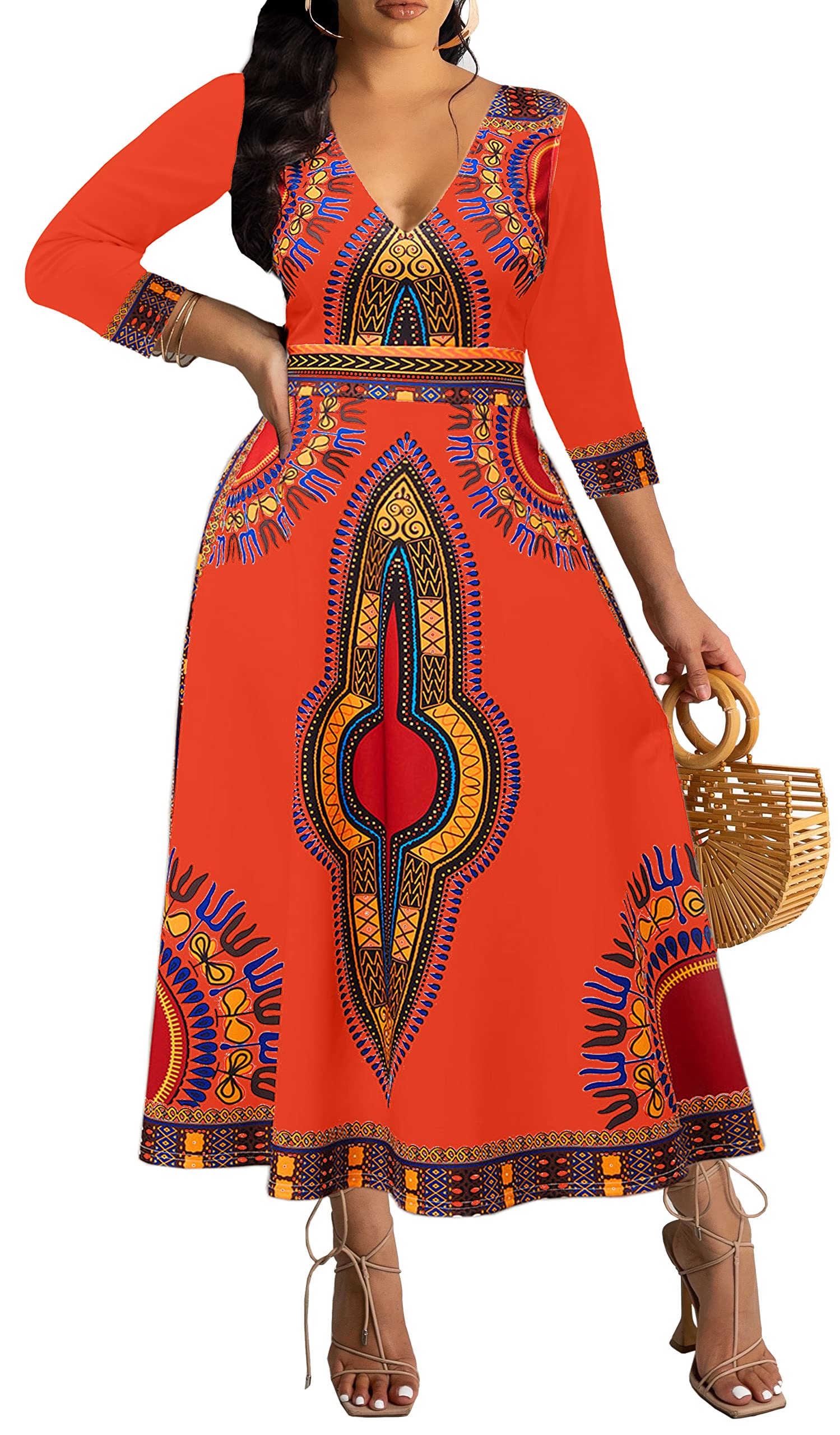 Elegant African Print Maxi Dresses for Women - Long Boho Church & Cocktail Party Dresses, High Waist Vintage Style | Perfect for Weddings, Sunday Service & Summer Vacations