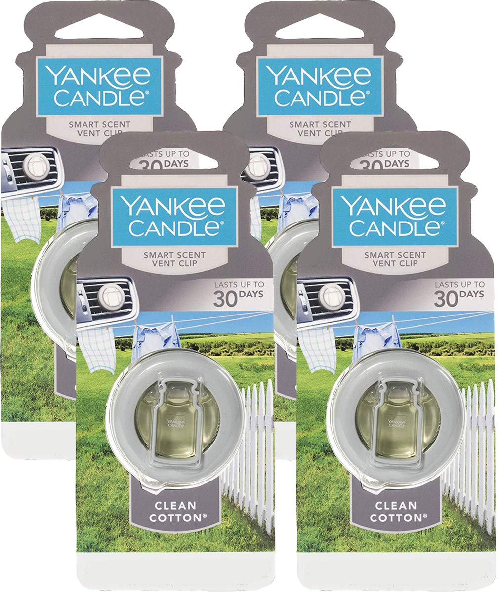 Yankee Candle Smart Scent Vent Clip - 4 Pack Clean Cotton Air Freshener for Car & Home | Long-Lasting Fragrance, Easy to Use, Perfect for Daily Commute & Office Spaces