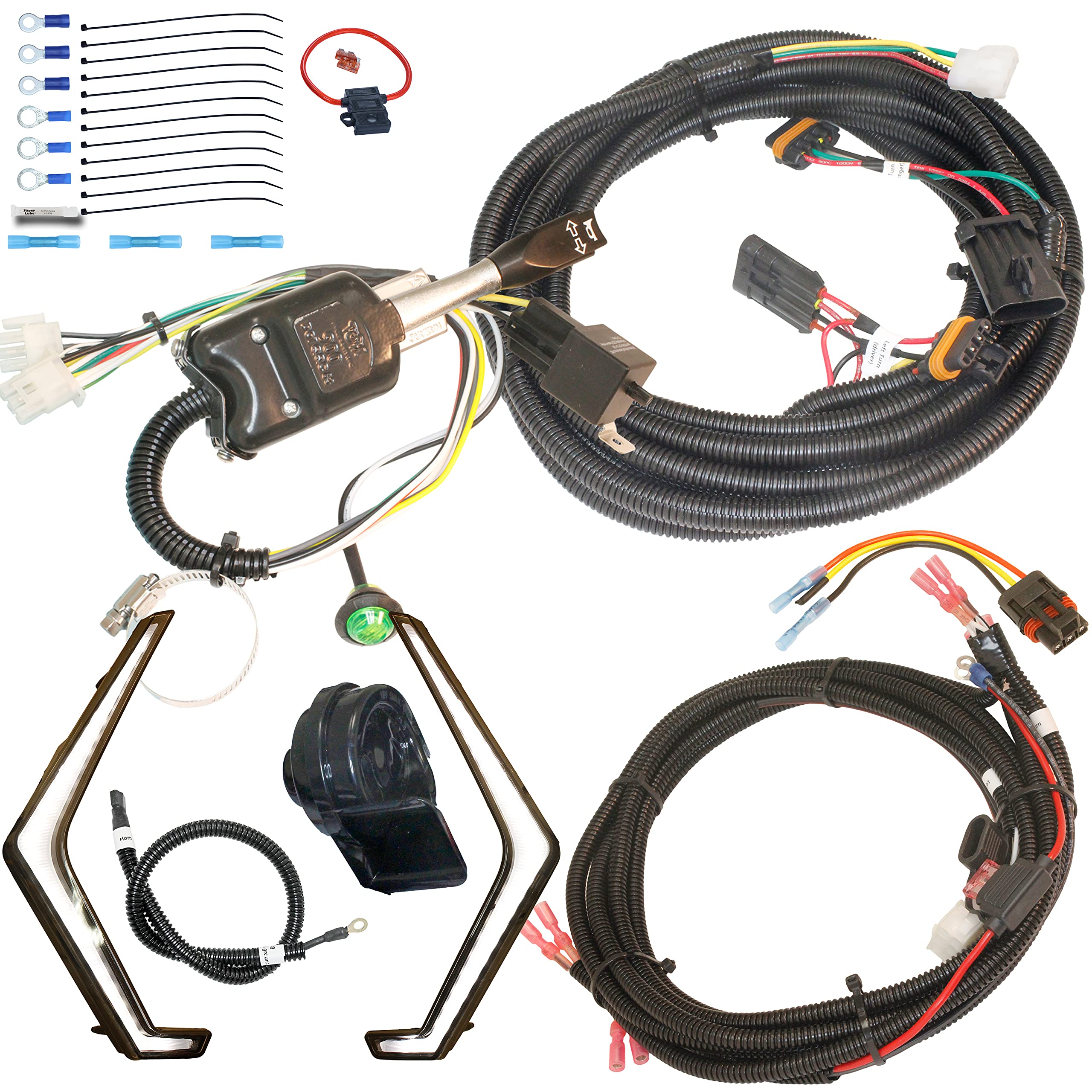 Polaris RZR XP4 1000, XP Turbo, Turbo S & Trail Turn Signal Kit - Street Legal Plug & Play Horn with Black Fang Lights & Column Switch (Fits 2019-2023 Models) - Perfect for Off-Road Adventures & Night Riding