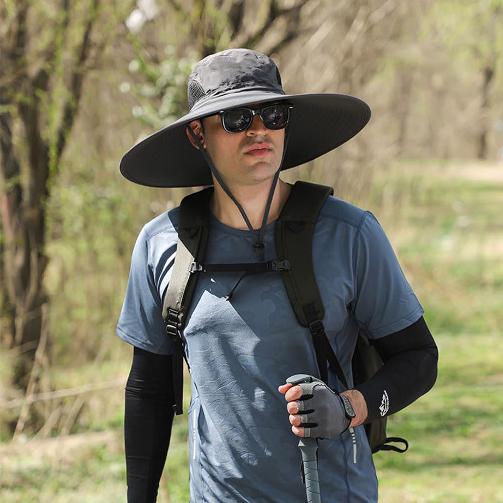 Solar Powered Wide Brim Sun Hat with Built-in Cooling Fan - UV Protection Outdoor Fishing Hat for Men - Perfect for Hiking, Beach, Gardening & Summer Activities
