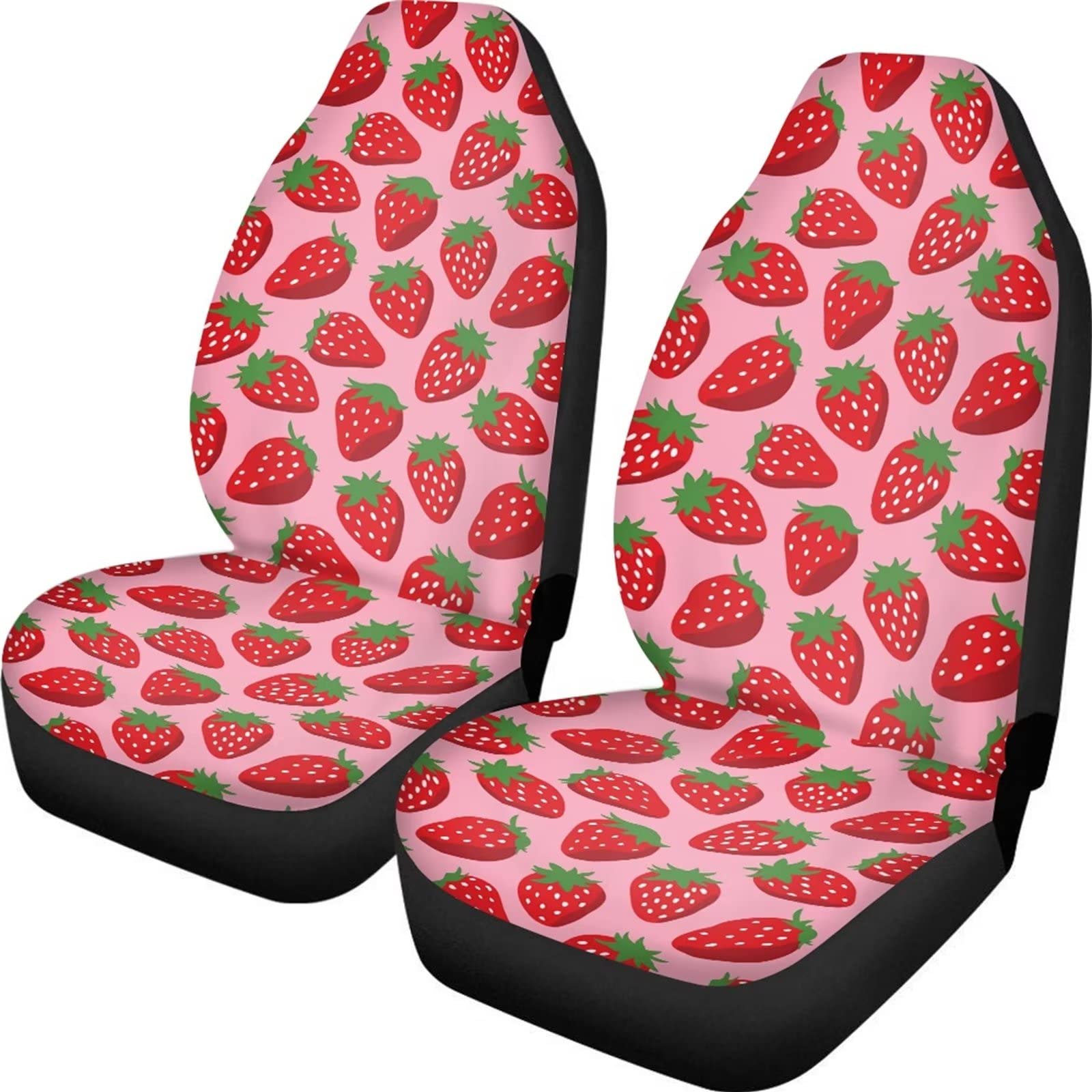 Dreaweet Strawberry Pattern Car Seat Covers - 2-Piece Universal Fit for Sedan, Truck, SUV & Van | Soft Pink Car Accessories for Women & Men | Cute Fruit Design Car Interior Upgrade | Perfect for Daily Commute, Road Trips, Gifts & Home Decor | Waterproof & Comfortable Seat Protectors for Cars, Office & Travel