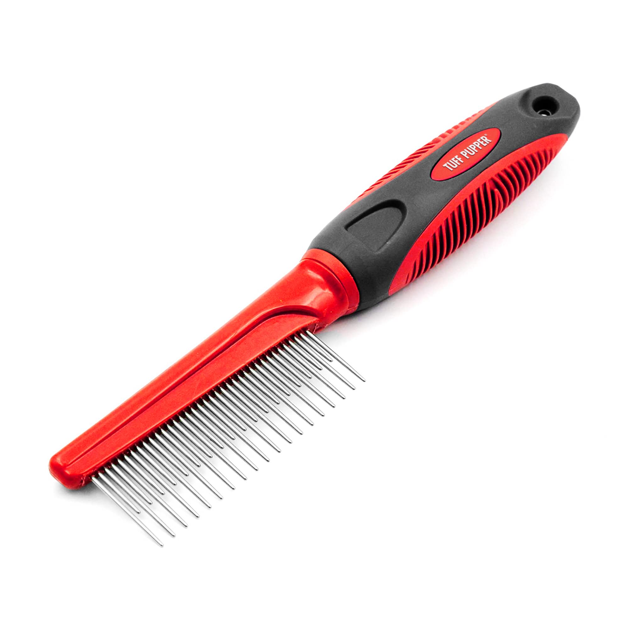 Tuff Pupper Dual Length Detangling Dog Comb - Short & Long Teeth for Outer & Inner Coat | Ergonomic Pet Grooming Comb with No-Slip Handle & Rounded Tips | Perfect for Brushing, Shedding Control, and Gentle Detangling at Home or Professional Grooming