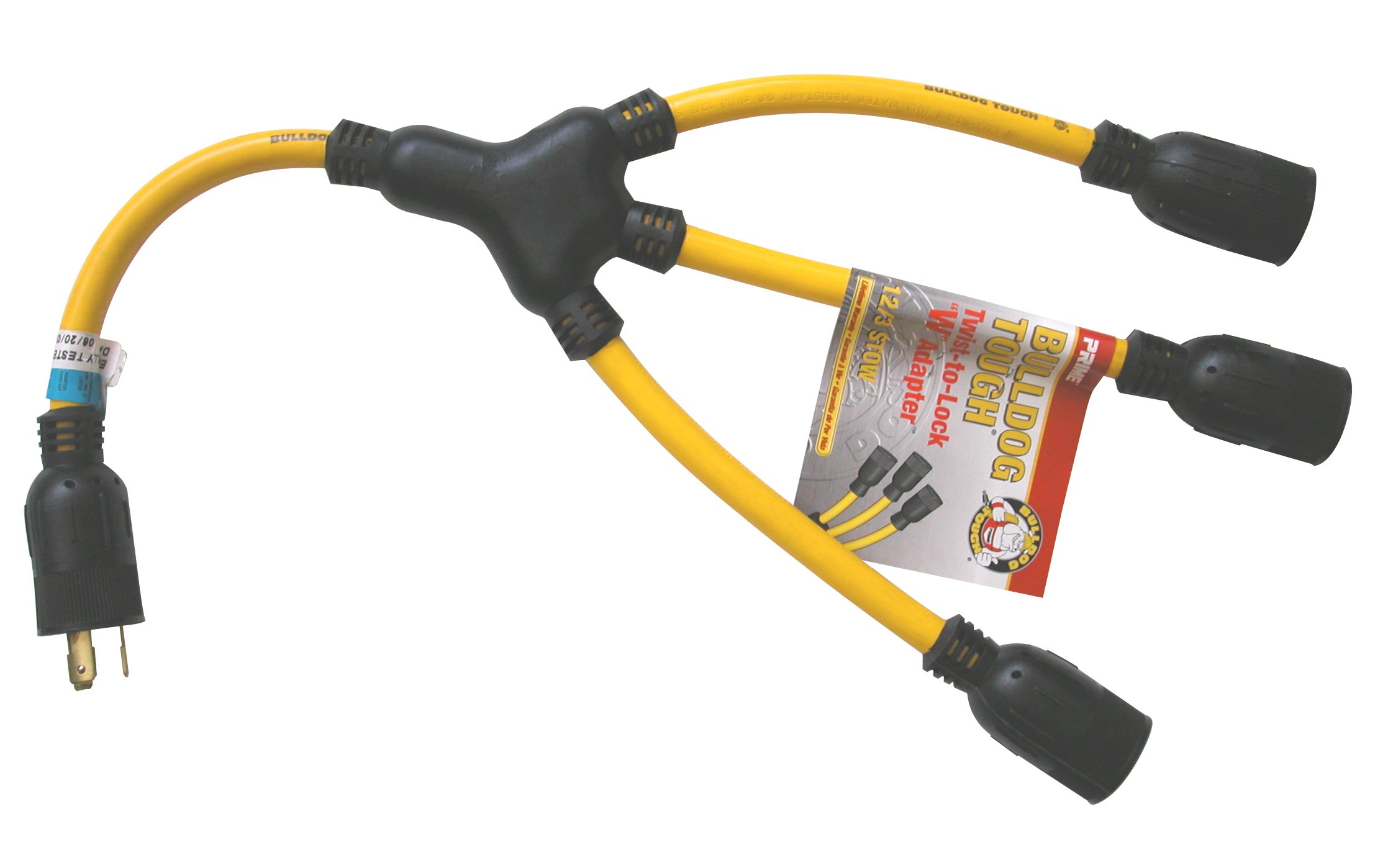 Prime AD160802L 12/3 STOW 2-Foot Yellow Twist-to-Lock Extension Cord with 