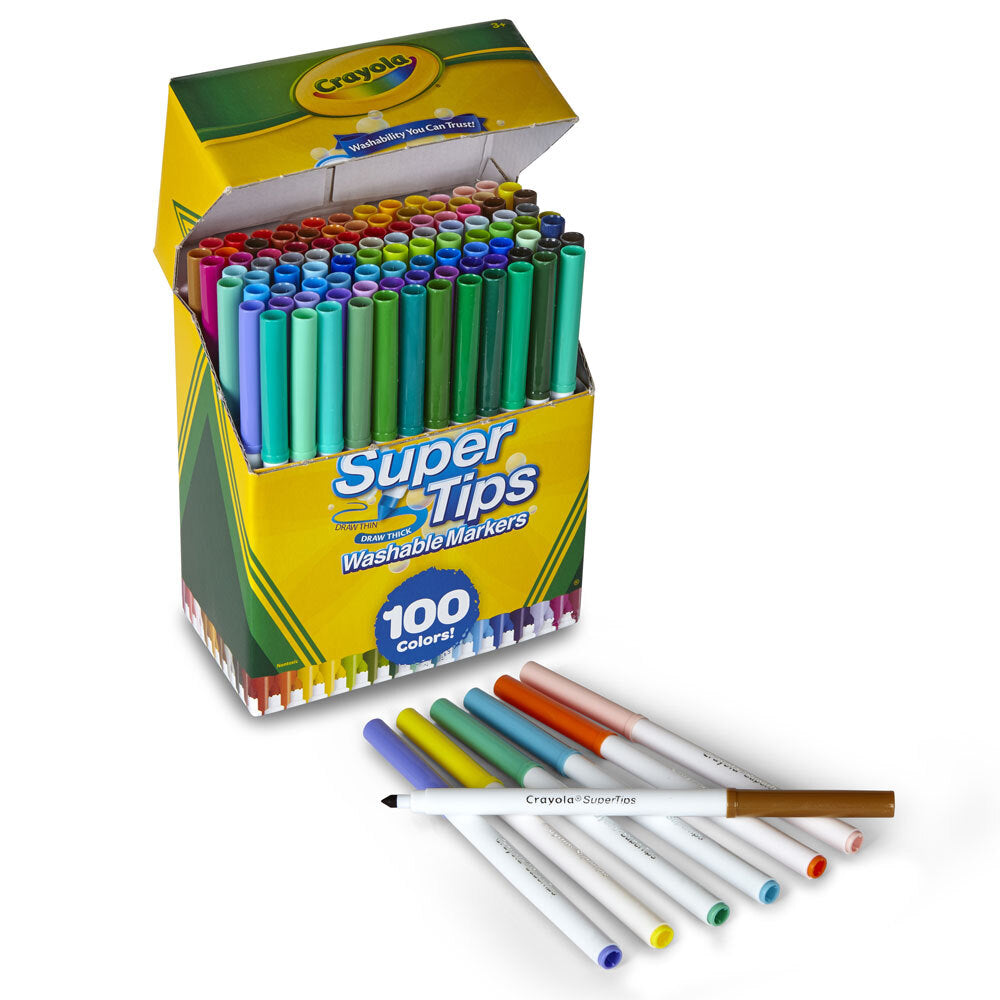 100-Piece Crayola Super Tips Washable Markers Set - Non-Toxic, Vibrant Colors for Kids Ages 3+ - Perfect for School Projects, Art Classes & Creative Play at Home
