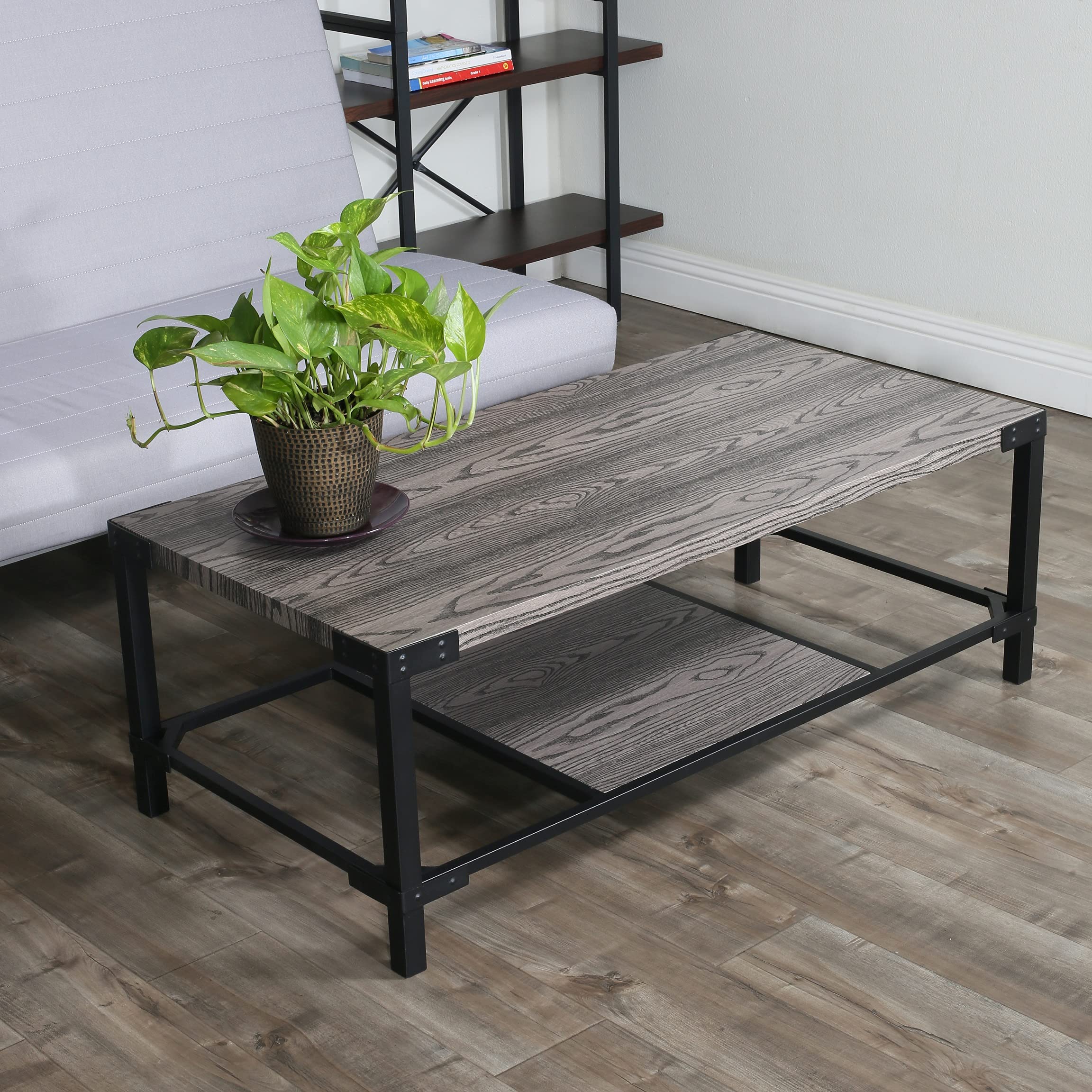 Davee Modern Coffee Table - Walnut Finish Rectangle Wood & Metal Frame - Stylish & Durable Living Room Furniture for Home Decor