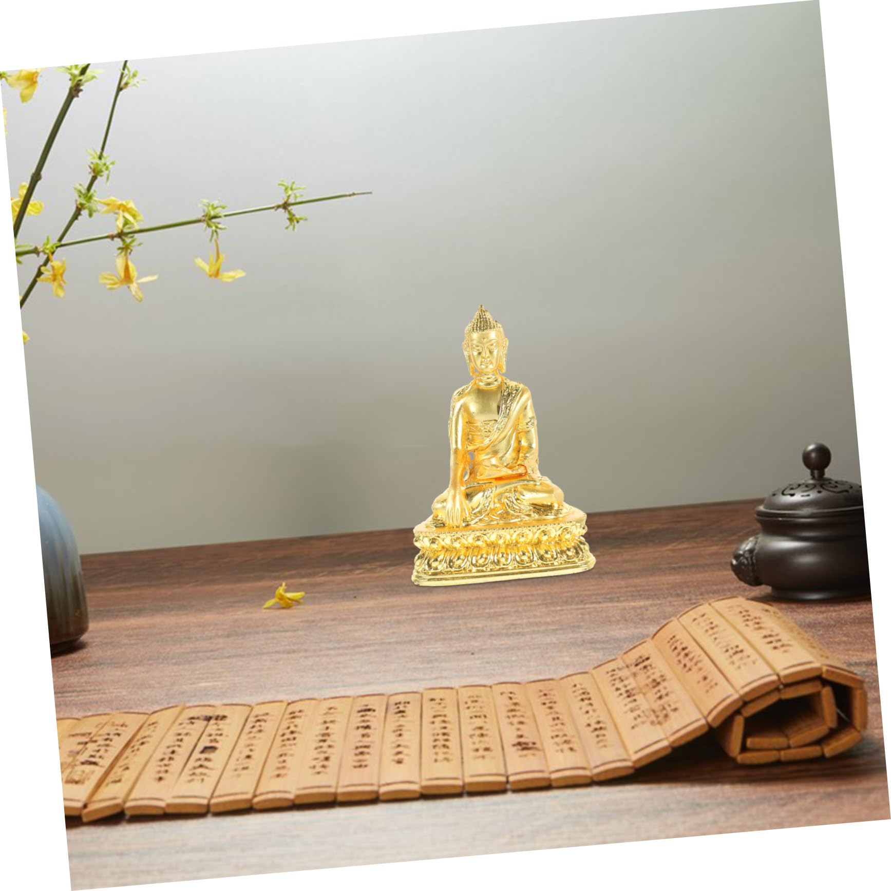 Golden Shakyamuni Buddha Statue - Meditation Decor for Home, Office, Car & Feng Shui | Zen Buddhist Figurine for Meditation Room, Desk Decor, Vehicle Altar & Spiritual Gift