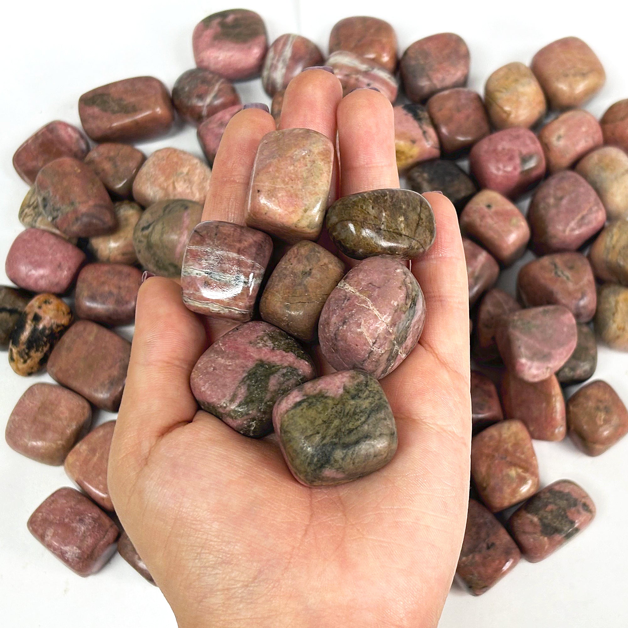 1 lb Natural Rhodonite Tumbled Stones - Polished Healing Crystals for Chakra Balancing, Stress Relief & Meditation - Bulk Gemstones for Home Decor, Jewelry Making & Spiritual Healing