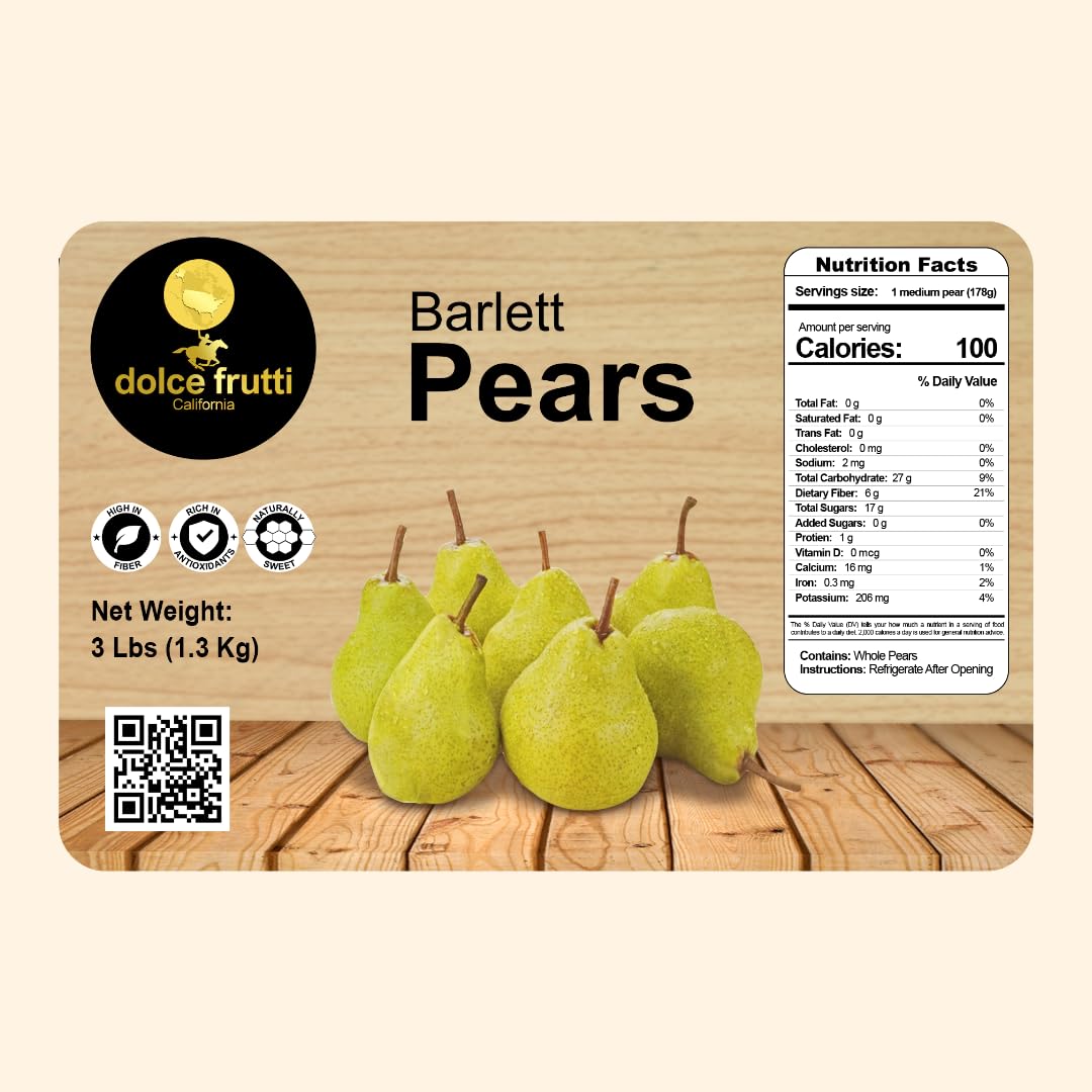 Dolce Frutti Bartlett Pears - Fresh 3 lb Box | Premium Gift Packaging | Perfect Holiday, Birthday & Anniversary Gift | Great for Get Well Soon & Sympathy Presents | Ideal for Fruit Baskets, Desserts & Healthy Snacking