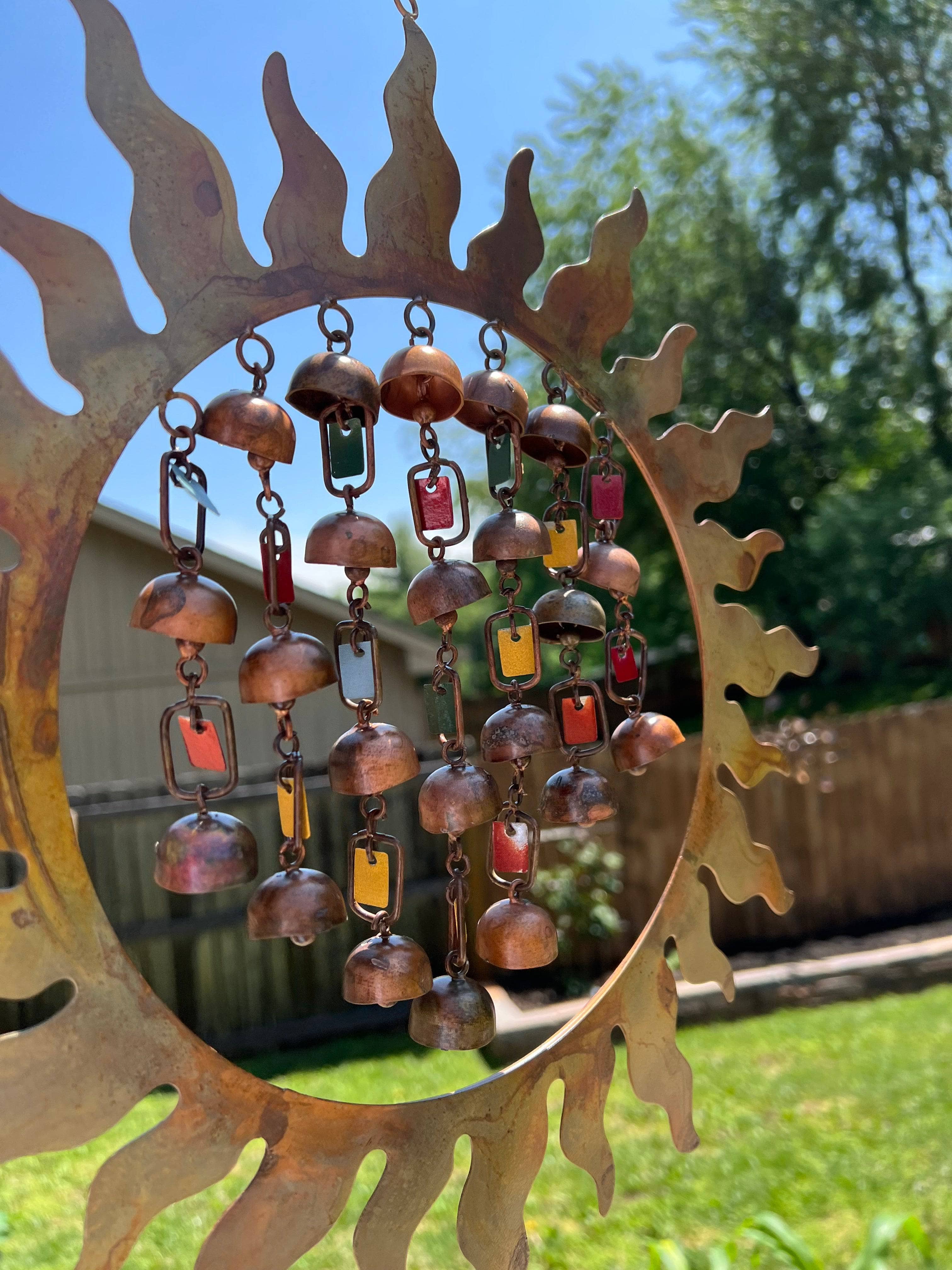 Sun with Dangles Wind Chime - Outdoor Garden Decor, Solar-Powered Hanging Wind Chime for Patio, Yard & Porch - Perfect for Relaxation & Feng Shui
