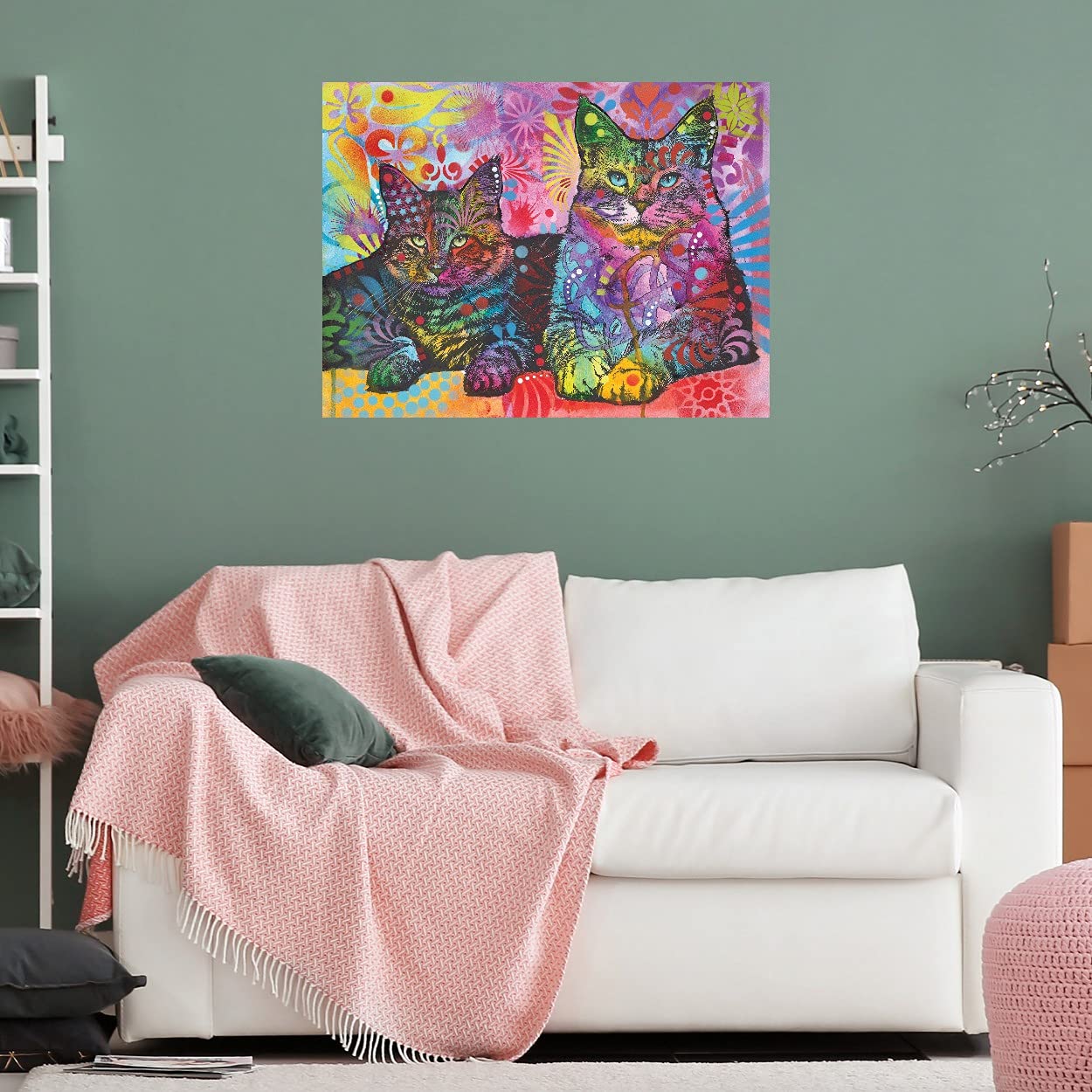 Dean Russo 2 Cats Fine Art Canvas Wall Decor - 43x32 Inch Ready to Hang Painting for Living Room, Bedroom, Office - Modern Cat Artwork for Home & Commercial Spaces