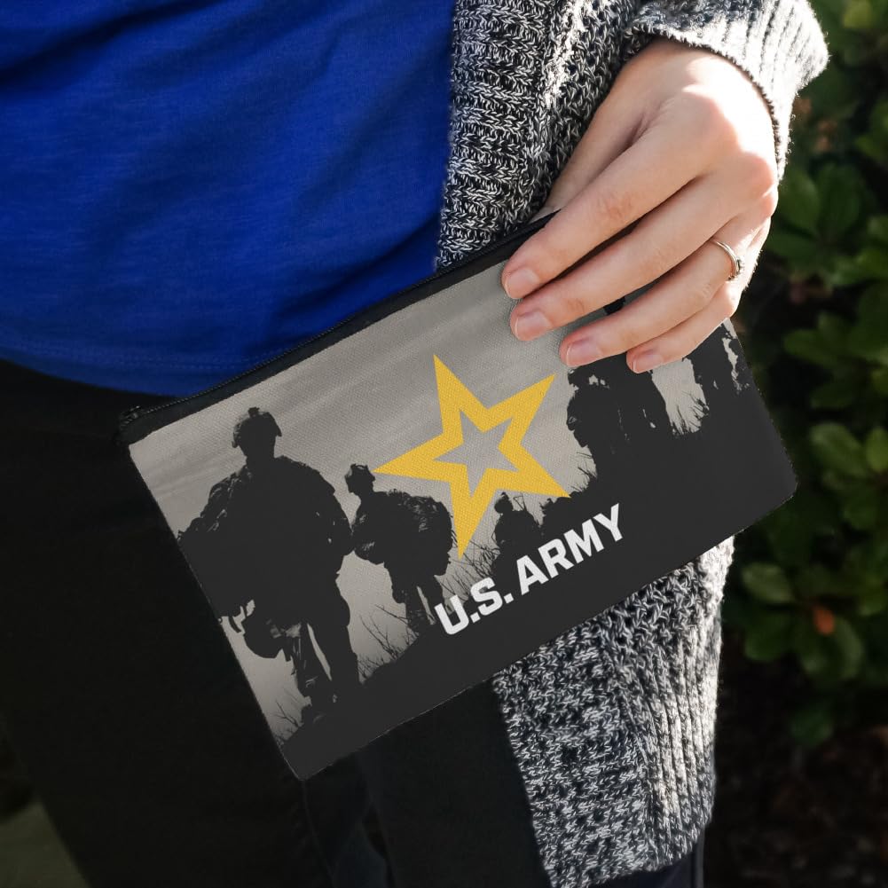 U.S. Army Logo Soldier Silhouette Cosmetic Bag - Military Themed Makeup Organizer Pouch for Travel, Gym & Everyday Use