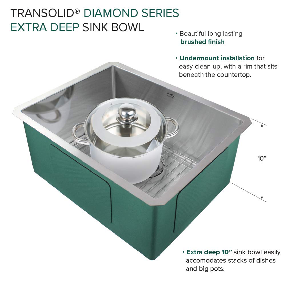 Transolid KKM-DUSB231810 23x18 Inch Stainless Steel Single Bowl Undermount Kitchen Sink with Accessories Kit - Durable & Stylish for Modern Kitchens, Easy Cleaning & Food Prep