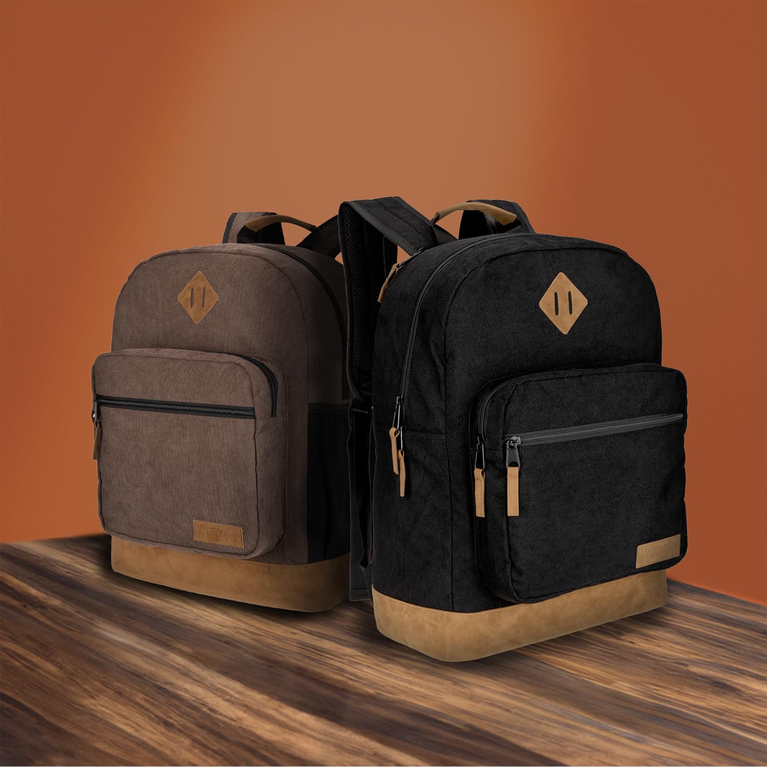 Wrangler Yellowstone Durable Travel Backpack - Water Resistant Daypack with Padded Laptop Compartment & Classic Logo (Black Corduroy) - Perfect for Hiking, Commuting & College Campus Use