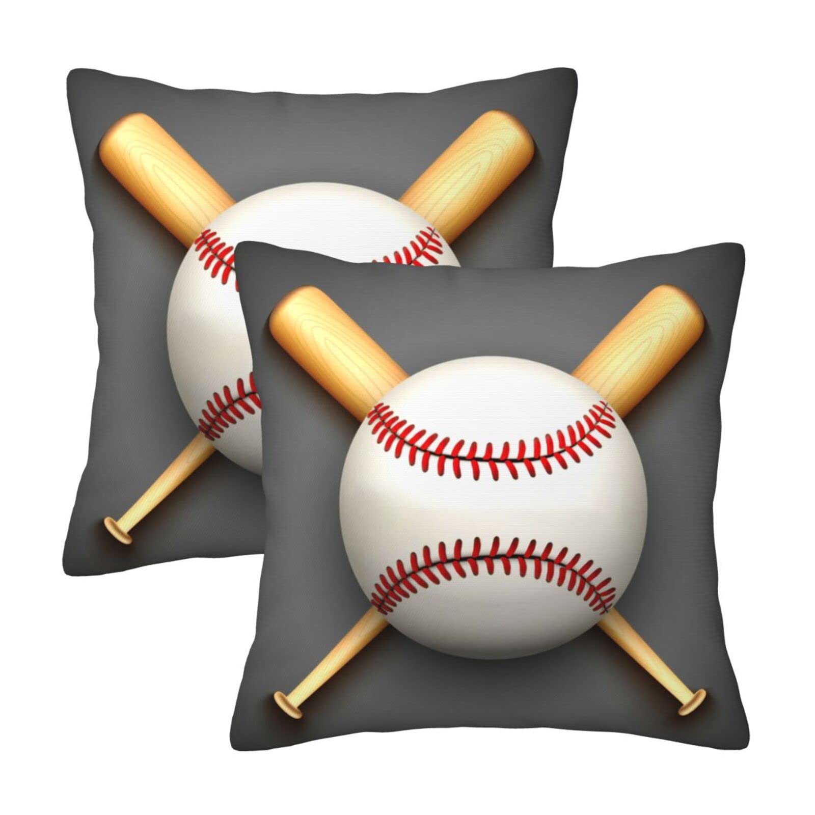 **2 Pack Baseball Themed Square Throw Pillow Covers - Soft Sofa Cushion & Lumbar Support for Living Room, Bedroom, Office, or Car - Perfect for Home Decor and Waist Protection**