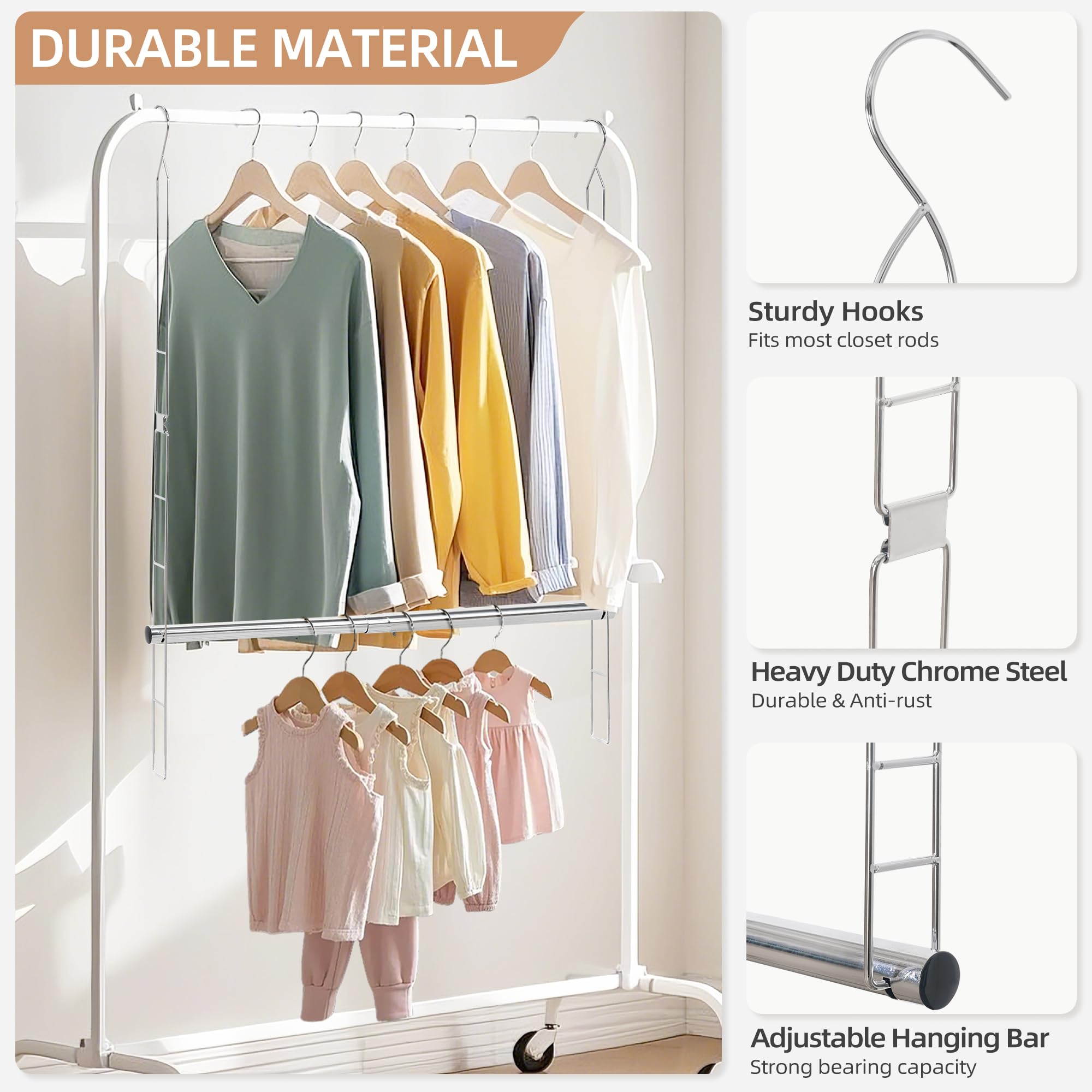 STORAGE MANIAC Adjustable Hanging Closet Organizer - Space Saving Double Rod Extender for Clothes (2 Pack, Chrome) - Perfect for Small Closets, Dorm Rooms & Apartment Storage Solutions