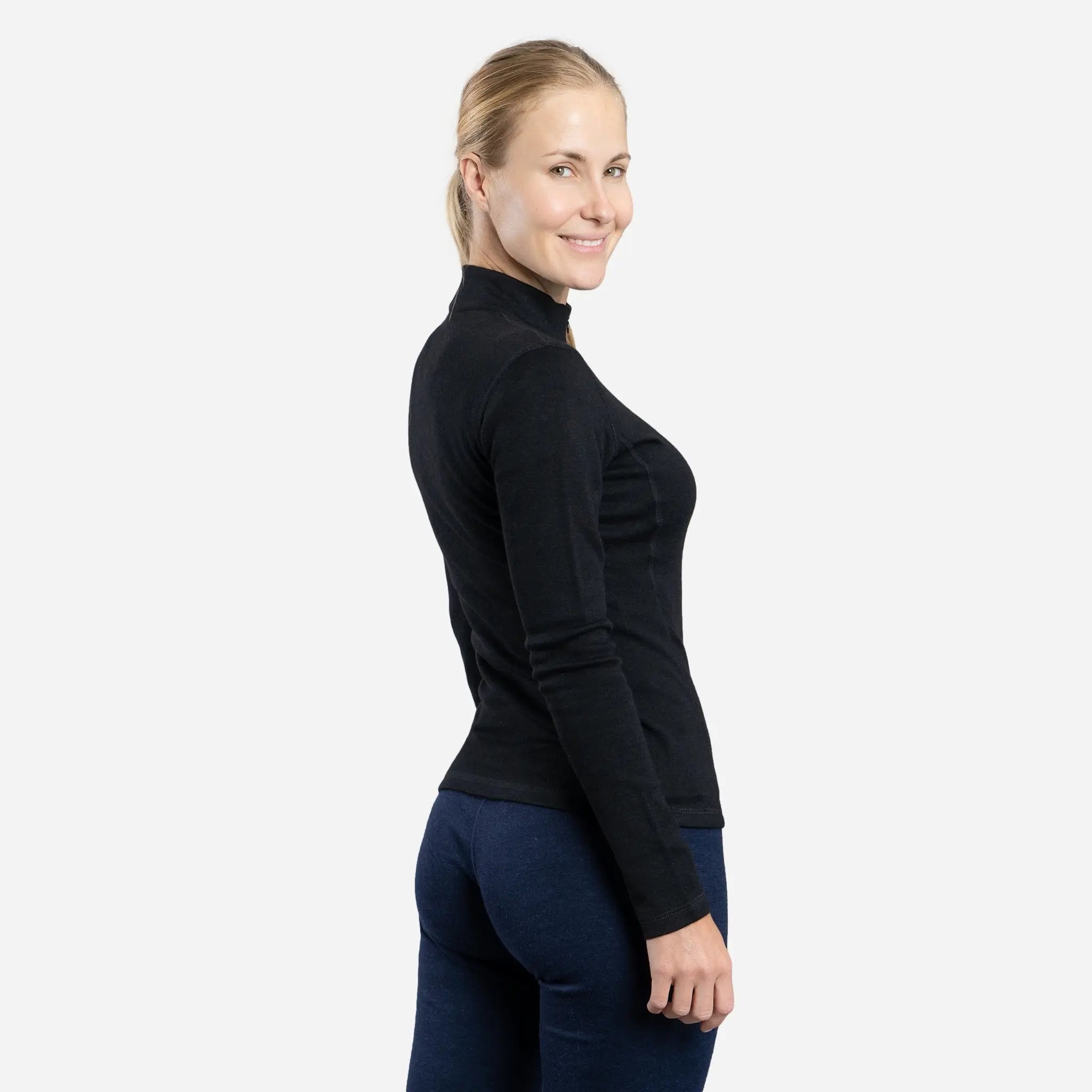 Women's 300 Lightweight Alpaca Wool Base Layer - Half Zip Thermal Top for Hiking, Skiing & Winter Outdoor Activities