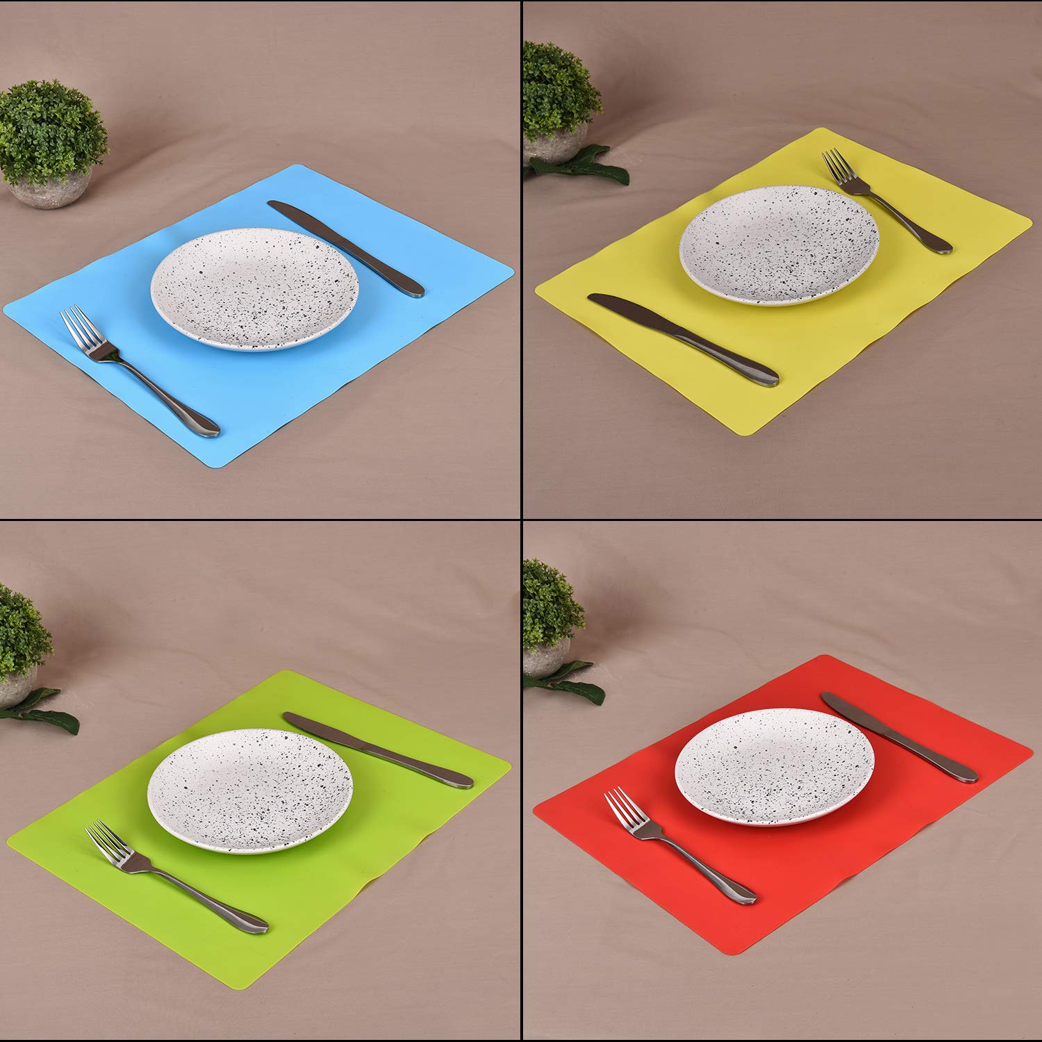 **6-Pack Non-Slip Silicone Placemats for Dining Table – Waterproof, Heat-Resistant, Colorful Kids & Baby Safe (16