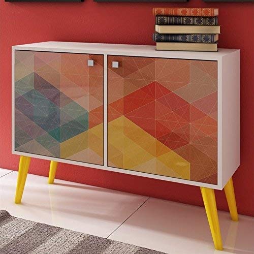 Manhattan Comforts Avesta Double Side Table 2.0 - White & Yellow Stamped Finish - Modern End Table for Living Room, Bedroom, or Office