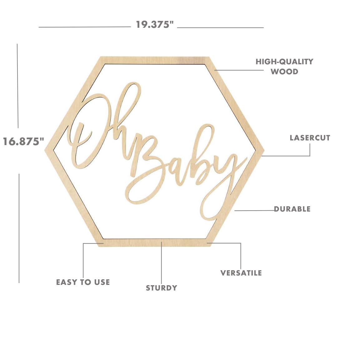 Koyal Wholesale Large Wooden Baby Shower Sign - 'Oh Baby' Gender Reveal Party Banner & Event Decoration - Perfect for Baby Showers, Gender Reveal Parties & Nursery Decor