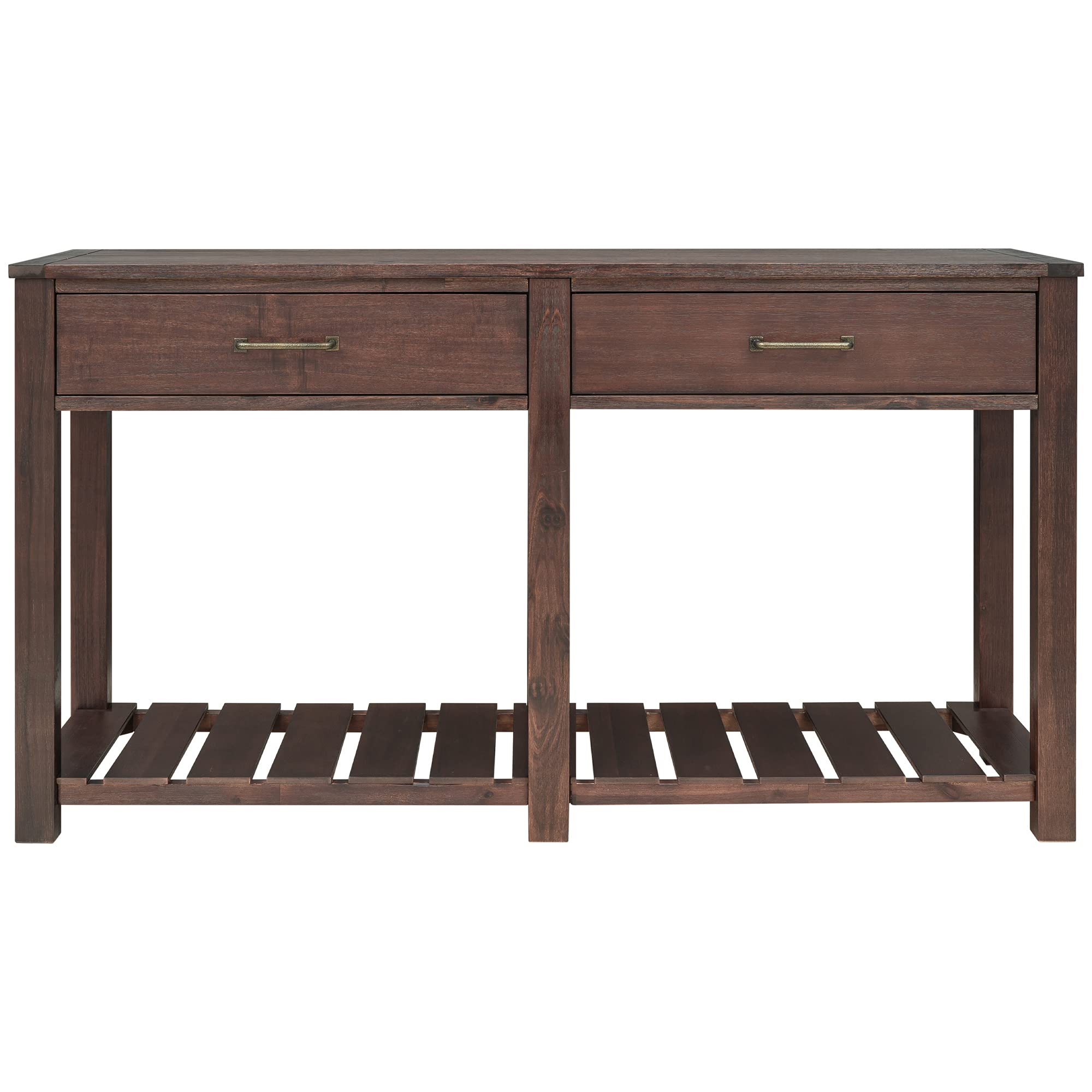 Classic Espresso Wooden Console Table with 2 Drawers & Slatted Shelf - Entryway Sofa Table with Storage for Living Room, Hallway, Foyer - Perfect for Home Decor & Small Space Organization