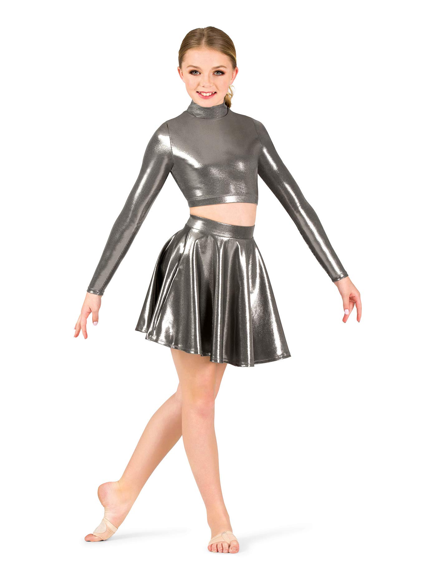 Double Platinum Women's Metallic Skater Skirt - A-Line Mini Skirt for Party, Club & Casual Wear | Stretchy High Waist Fashion Skirt for Women & Teens