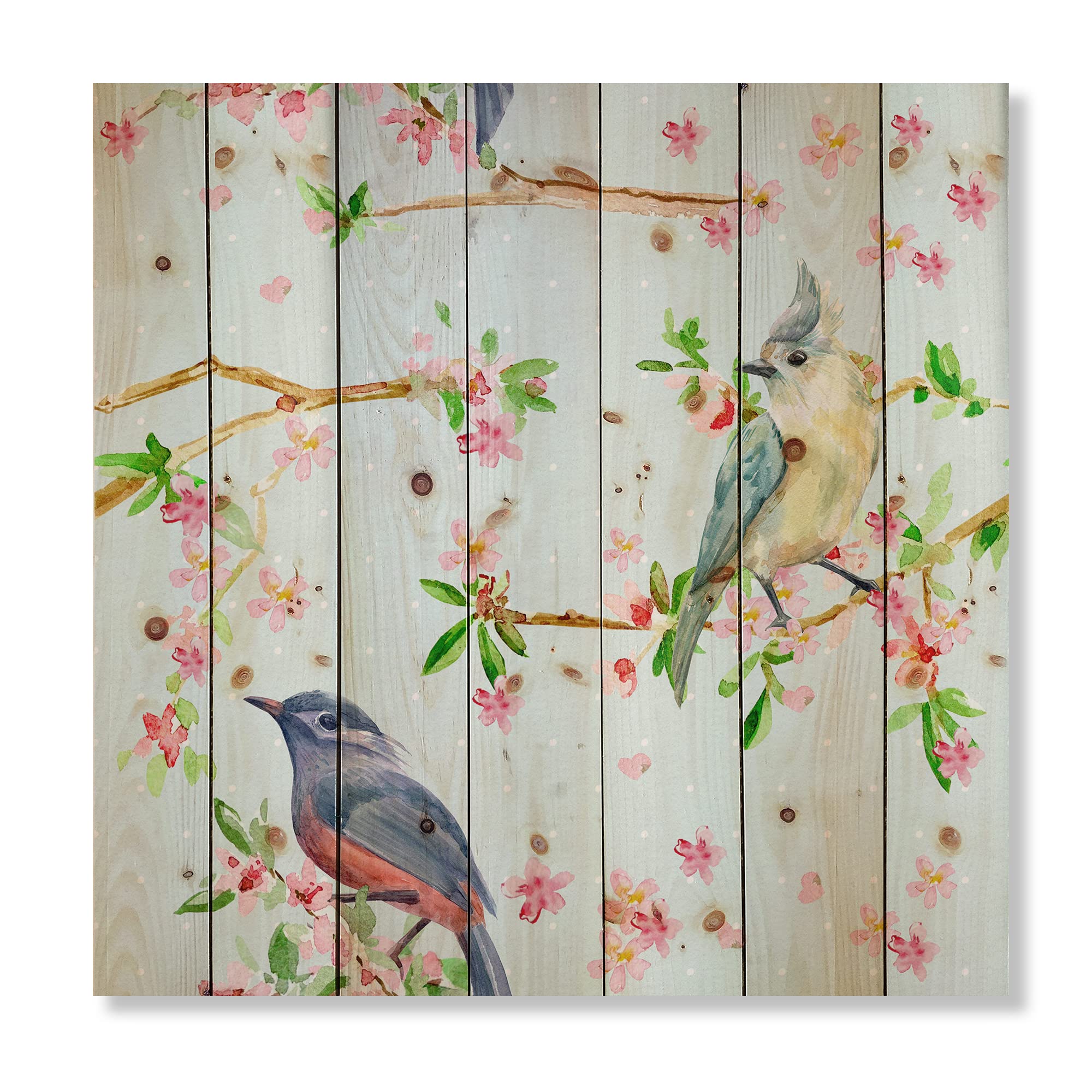 Blue Traditional Wood Wall Decor - Floral & Bird Pattern, Large Animal Wood Wall Panels, Natural Pine Wood Art for Living Room, Bedroom & Office Decor