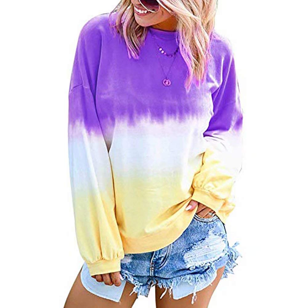 Anoir Women's Long Sleeve Gradient Colorblock Pullover T-Shirt - Casual Comfort Top for Everyday Wear | Perfect for Work, Weekend Outings & Layering