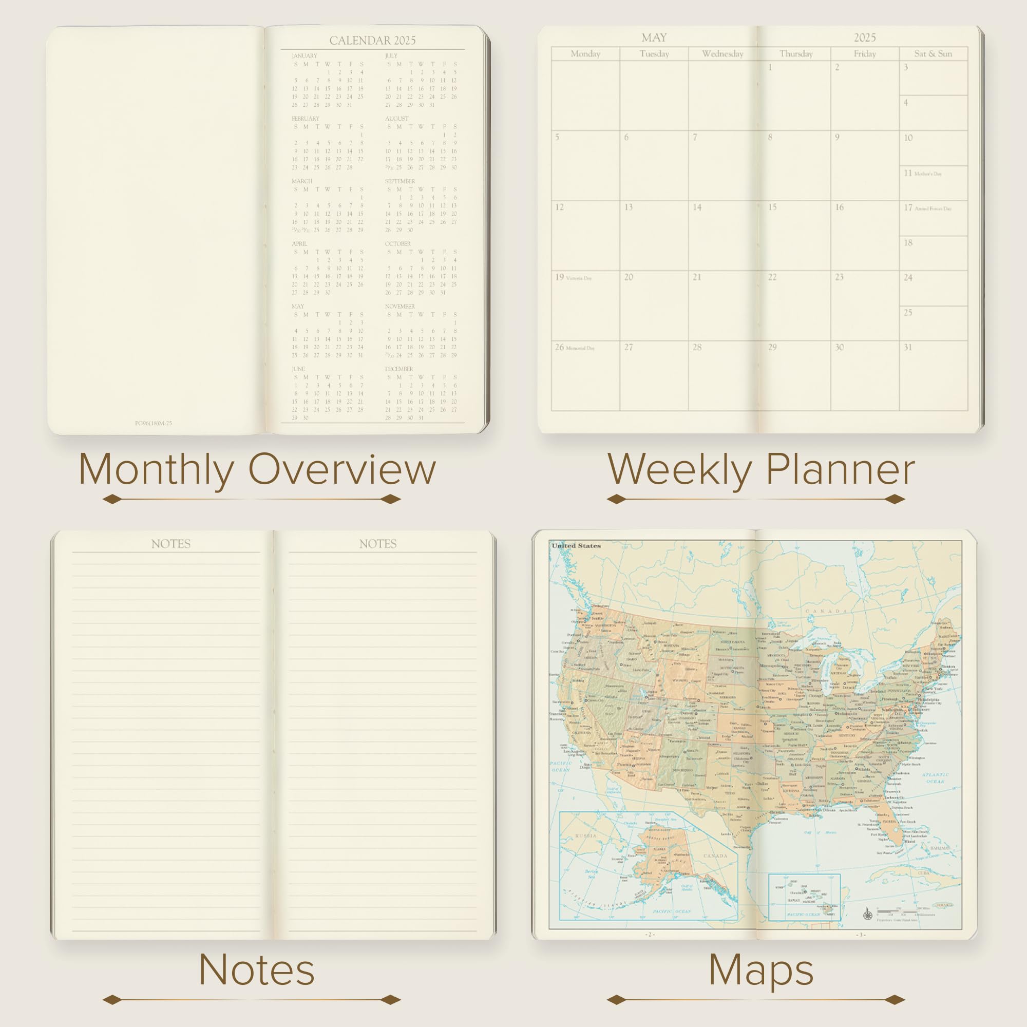 2025 Gallery Leather Pocket Weekly & Monthly Planner - Elegant Gold-Gilded Page Edges, 6 x 3.25