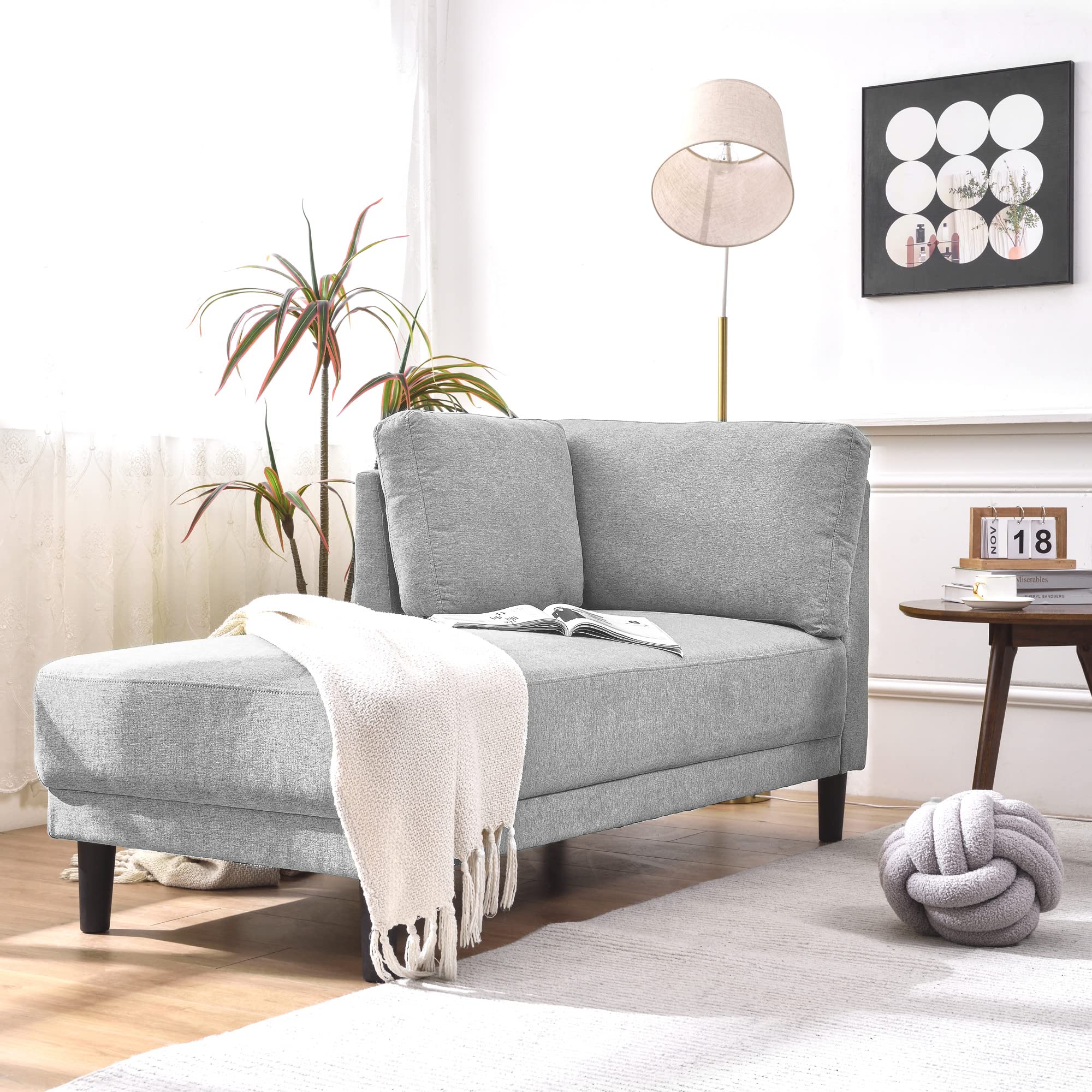 Anwick Modern Tufted Fabric Chaise Lounge Chair - Upholstered Recliner for Living Room & Bedroom - Light Grey Sleeper Sofa | Perfect for Relaxing, Reading & Small Space Decor