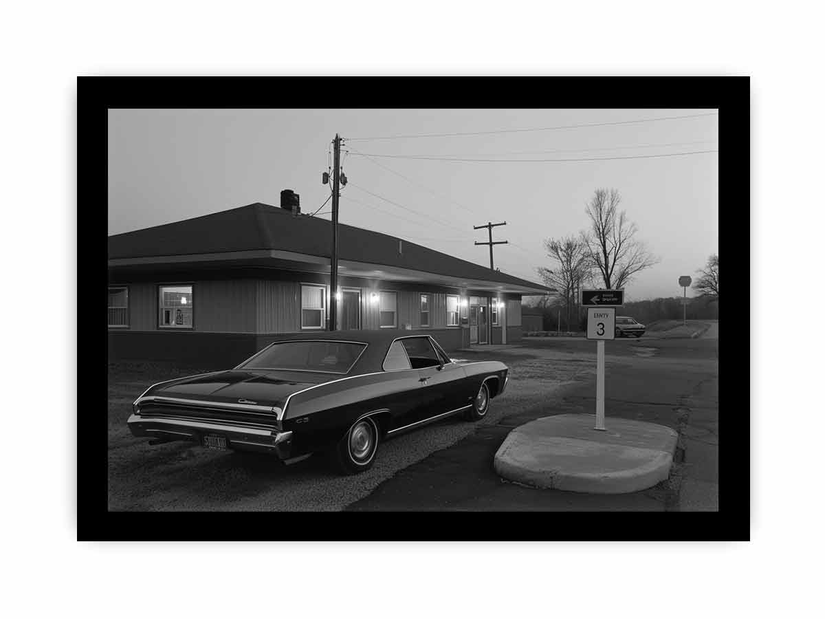 Country Motel Framed Wall Art - Vintage Americana Style Decor for Living Room, Bedroom & Office - Perfect for Farmhouse, Rustic & Retro Interior Design