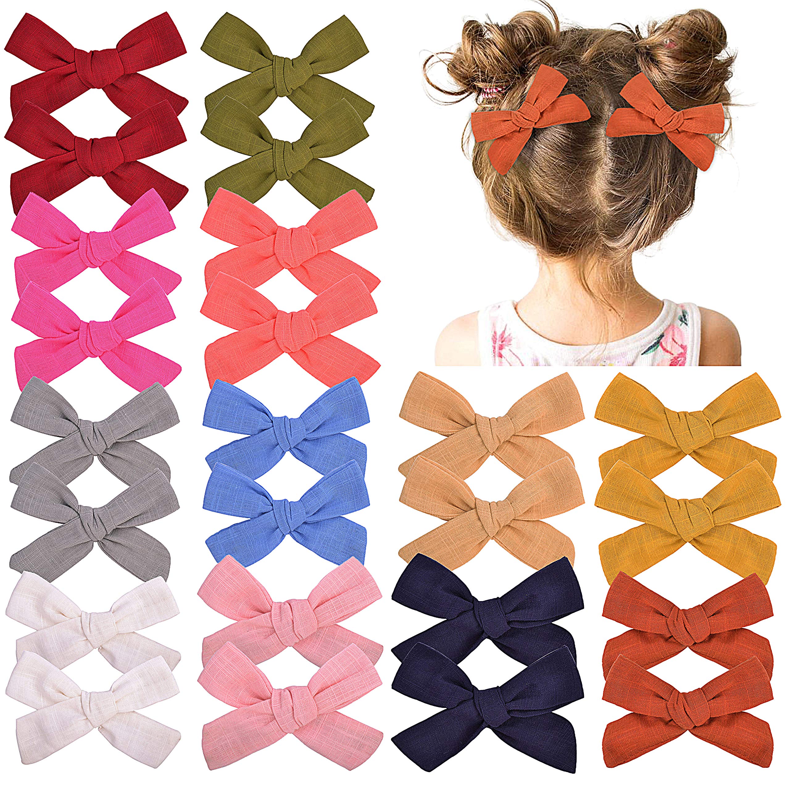 24PCS Baby Girls Hair Bows Clips - Linen Hair Barrettes & Alligator Clips Set for Kids, Toddlers & School Girls - Perfect for Parties, School, Photos & Daily Hair Accessories