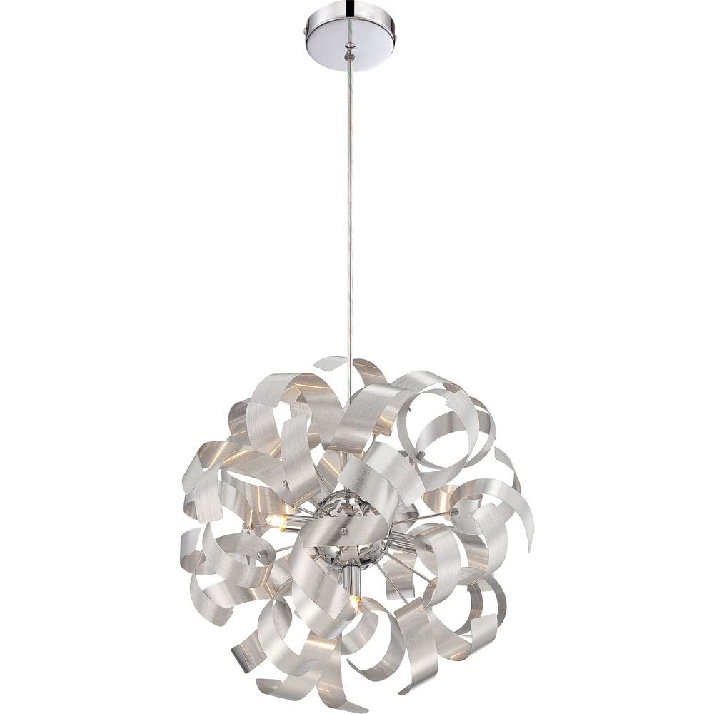 5-Light Modern Pendant Lighting Fixture - Millenia Brushed Nickel Finish - Contemporary Dining Room Chandelier for Kitchen Island, Foyer & Living Room Decor