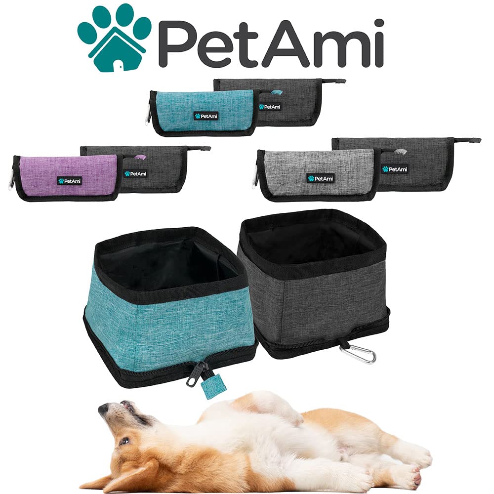 PetAmi Collapsible Dog Bowls 2 Pack - Portable BPA-Free Leakproof Food & Water Bowls for Travel, Camping, Hiking - Foldable Lightweight No-Spill Pet Dish Set (Purple) - Perfect for Outdoor Adventures, Road Trips & Daily Walks