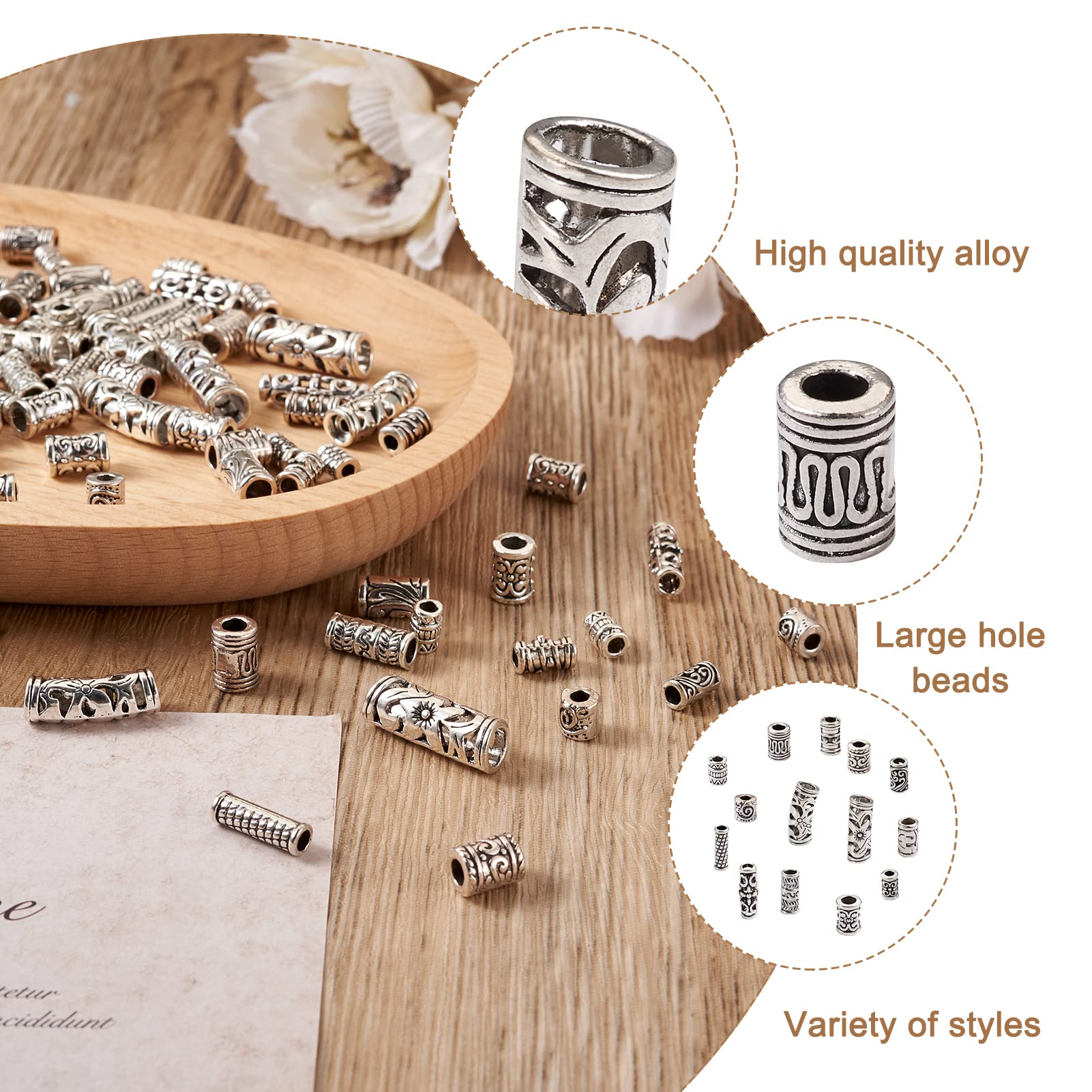 KISSITTY 280pcs Tibetan Style Spacer Beads - Antique Silver Metal Tube Beads for DIY Jewelry Making (Bracelets, Earrings, Necklaces) | 14 Styles Bulk Loose Beads | Perfect for Boho, Ethnic & Handmade Jewelry Designs