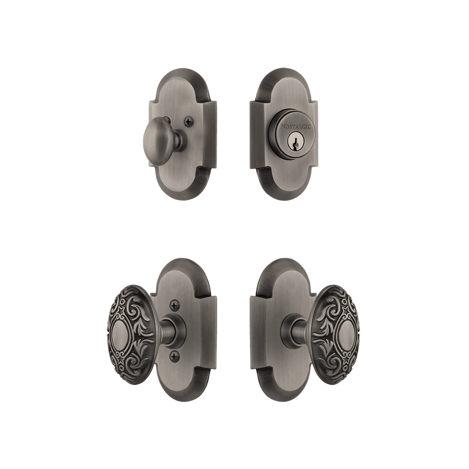Antique Pewter Victorian Cottage Entry Door Knob Set - Vintage Style Door Hardware for Home, Bedroom, Bathroom & Office Decor