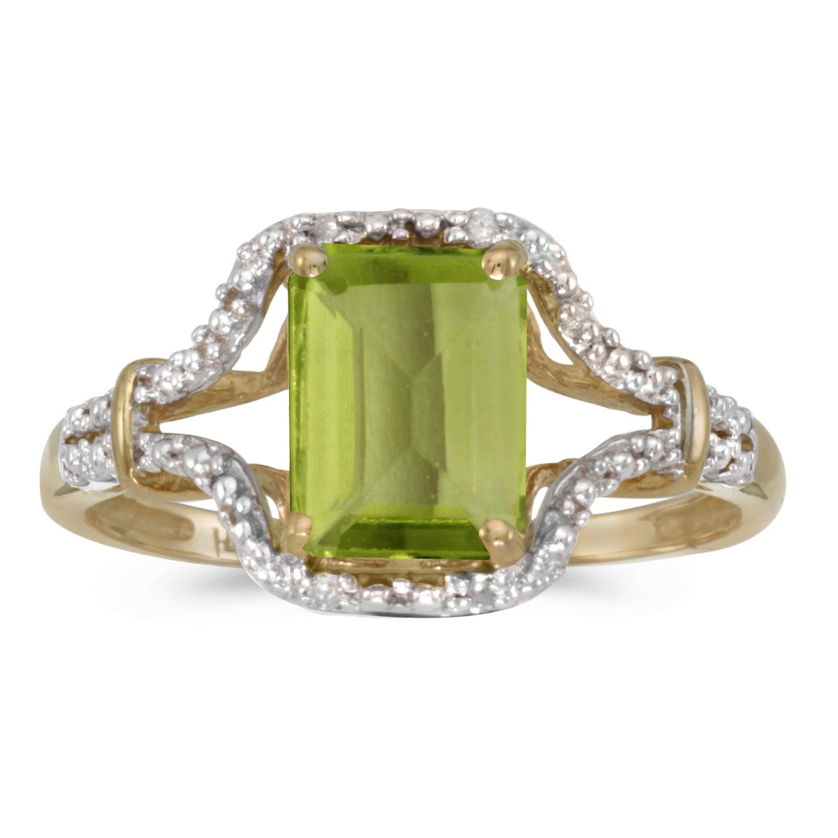 10K Yellow Gold Emerald-Cut Peridot & Diamond Ring for Women | Elegant Birthstone Jewelry Gift for Anniversary, Engagement & Special Occasions