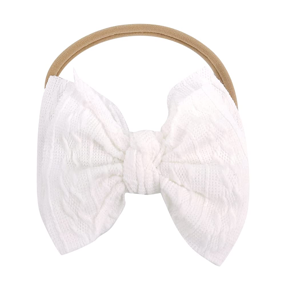 Katutude Soft Elastic Nylon Baby Headbands for Girls - Adorable Hair Bow Hair Accessories for Newborns, Infants & Toddlers (11cm x 10cm, White) | Perfect for Photoshoots, Birthday Parties & Everyday Wear