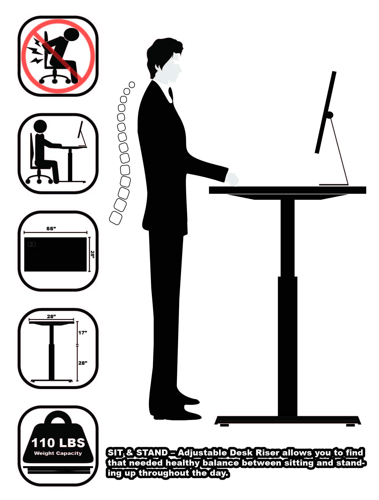 SHW 55 x 28 Inches Electric Height Adjustable Standing Desk with Drawer & Memory Preset, 140 x 71 cm, Black - Perfect for Home Office, Gaming & Workspace Ergonomics