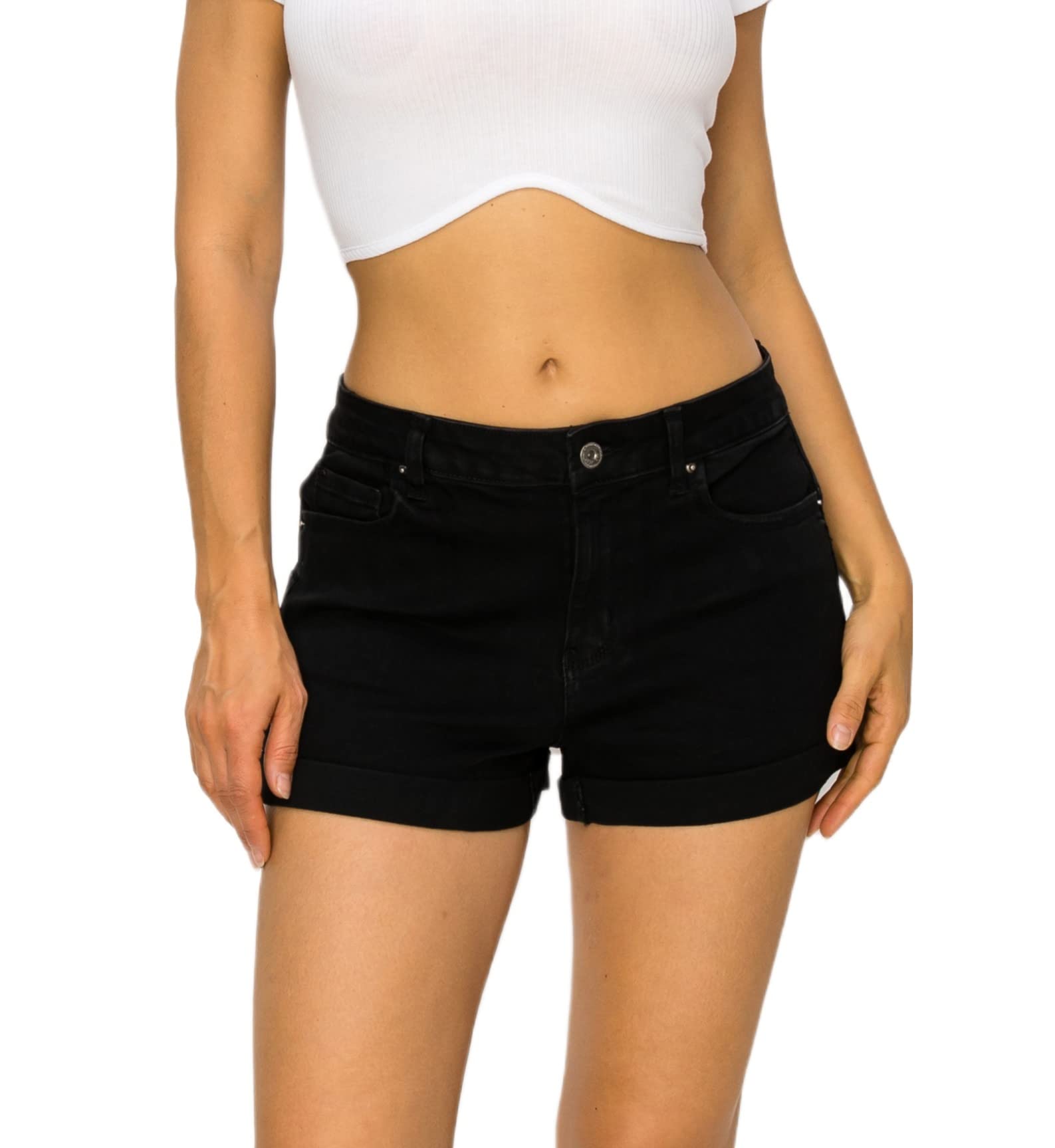 Women's High Waisted Stretch Denim Jean Shorts - Comfortable Casual Distressed Denim Shorts for Summer Outfits, Beach Vacations & Street Style