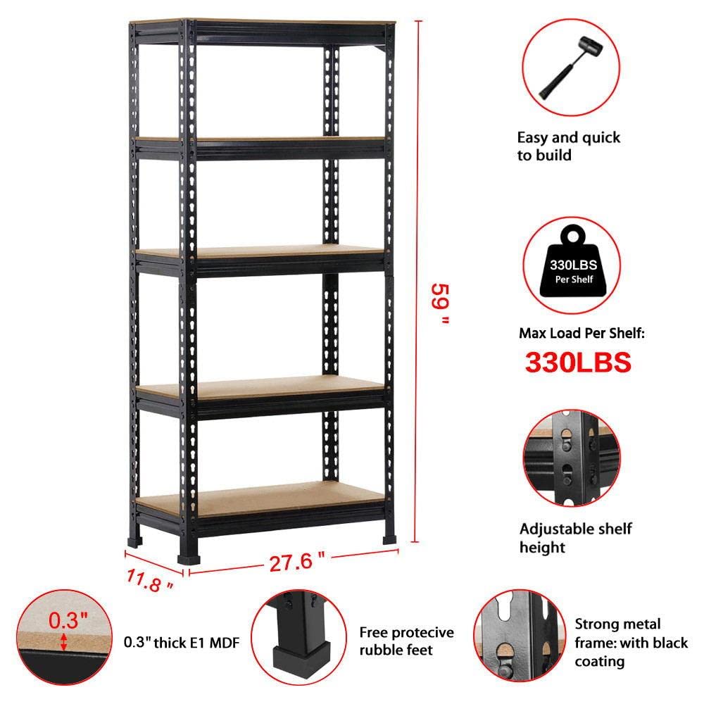 Yaheetech Heavy Duty 5-Tier Metal Garage Storage Shelves - Adjustable Shelf Height, Sturdy Steel Shelving Unit for Garage, Workshop, Basement & Closet Organization - Perfect for Storing Tools, Boxes, and Home Supplies
