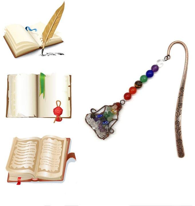 7 Chakra Crystal Bookmarks - Vintage Metal Tree of Life & Star of David Pendant - Spiritual Bookmark for Women, Students & Teachers - Perfect for Meditation, Yoga & Gift Giving