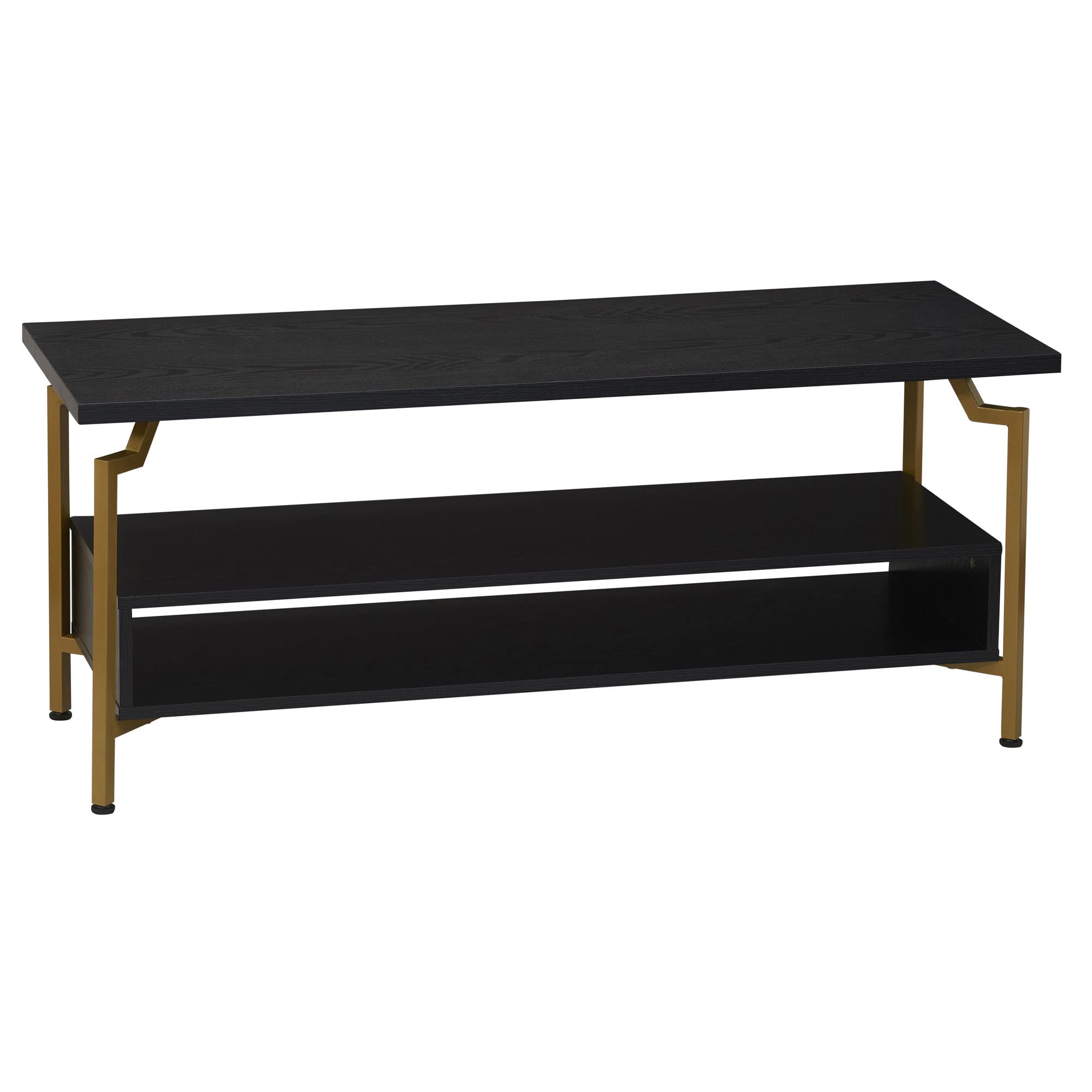 Modern Black Oak Crown TV Stand for Living Room - Sturdy TV Cabinet with Storage Shelf for Flat Screen TVs up to 65