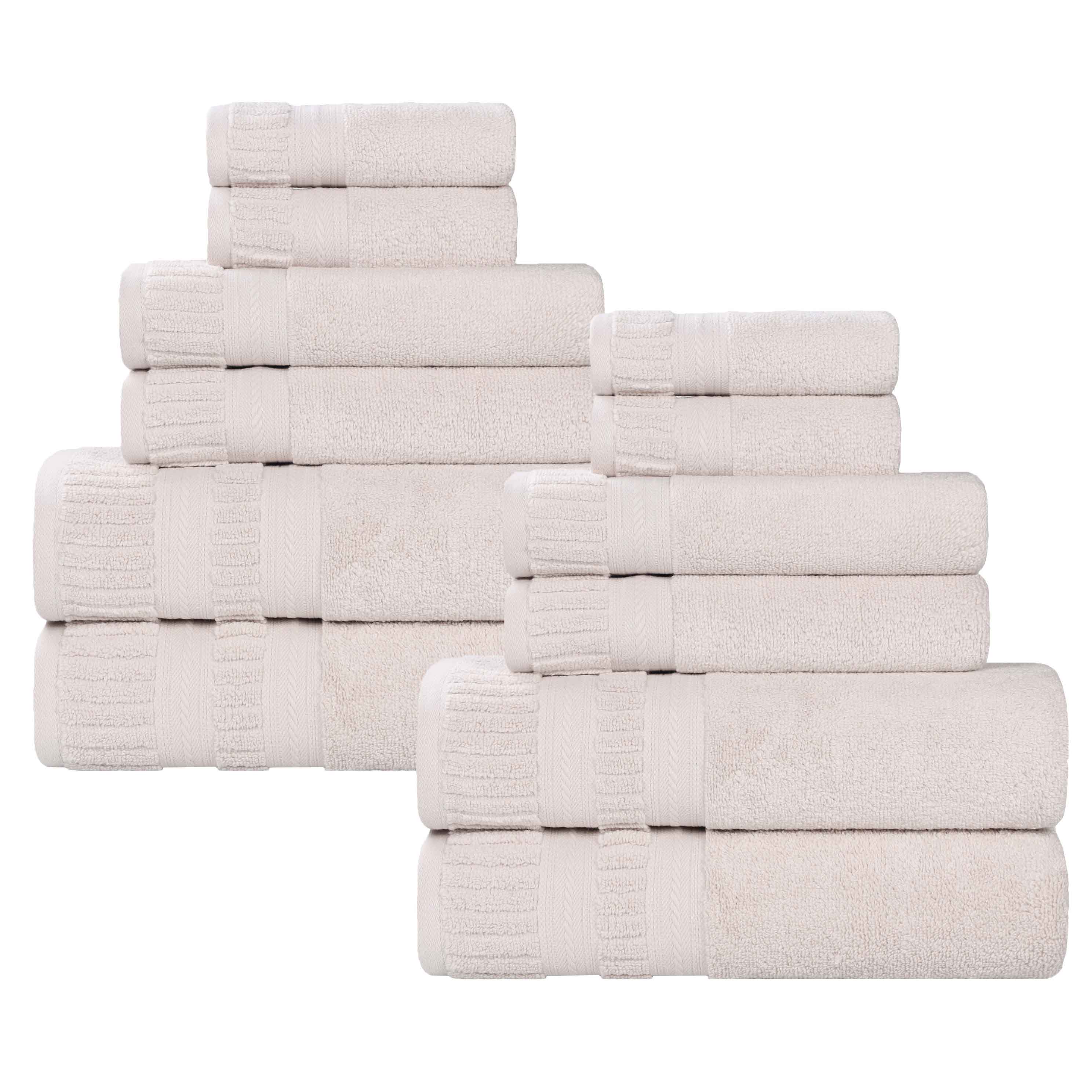 Venice 12-Piece Zero Twist Cotton Towel Set - Medium Weight, Super Absorbent & Soft Bath Towels for Spa, Gym, and Home Use