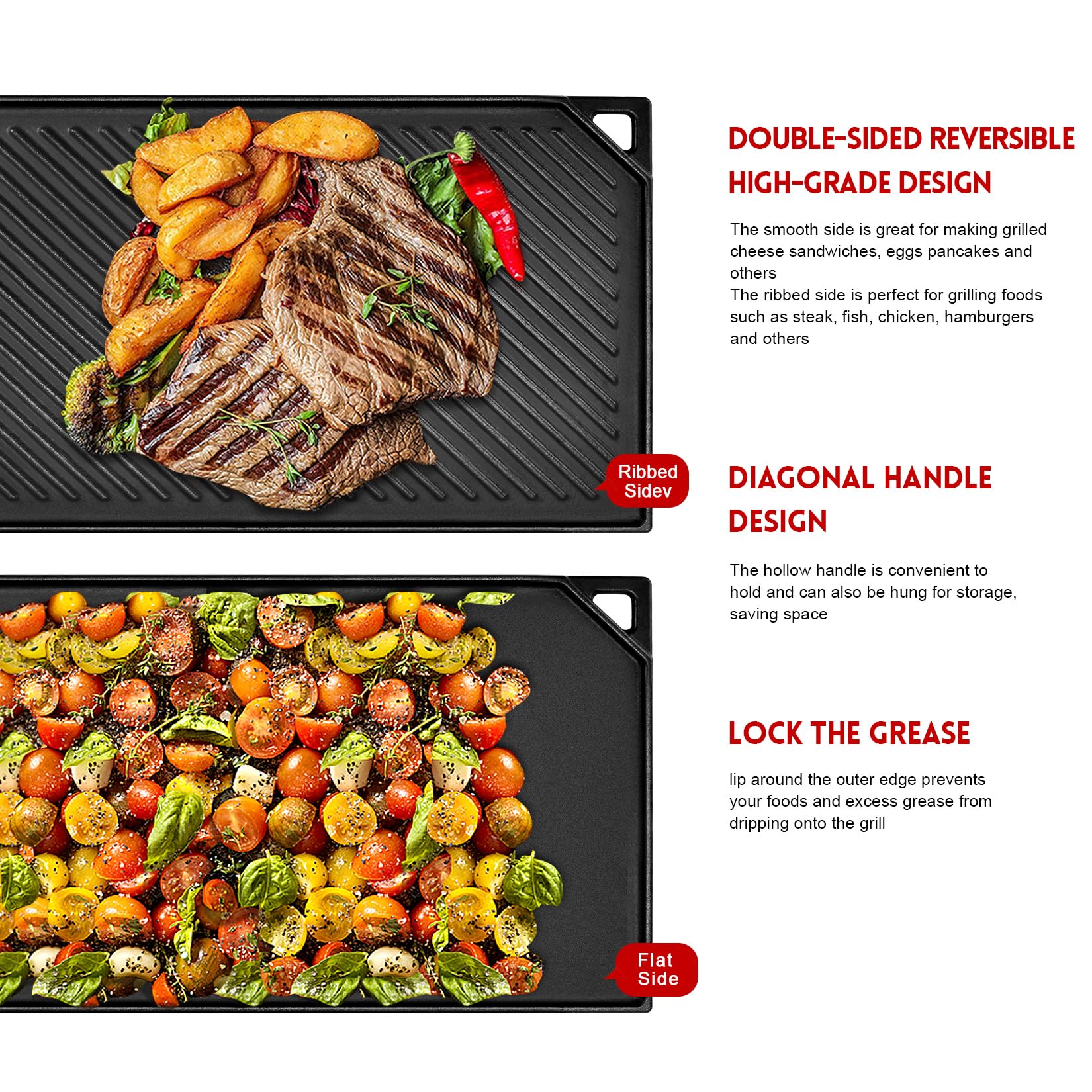 GGC Reversible Cast Iron Griddle - 16.5