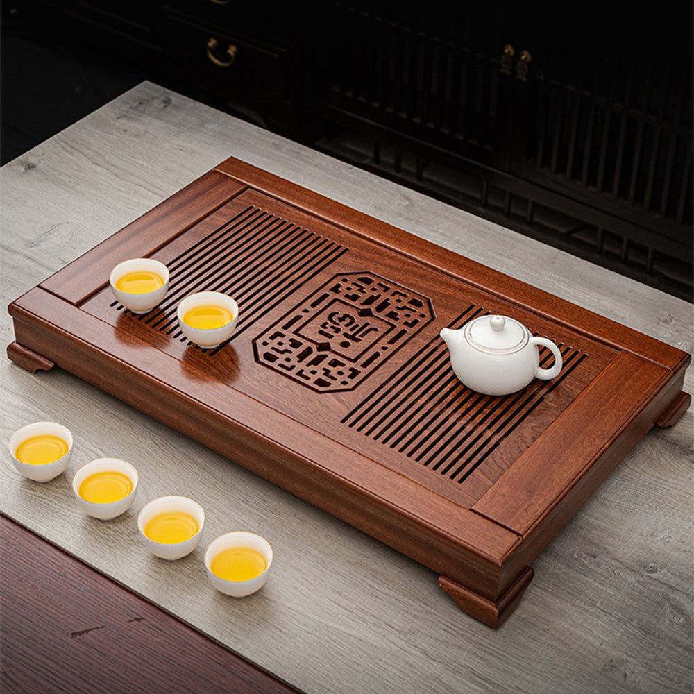 Premium Rosewood Gongfu Tea Tray with Drainage - Handcrafted Chinese Tea Ceremony Set for Brewing Oolong, Pu-erh & Green Tea - Perfect for Home, Office & Zen Meditation Spaces