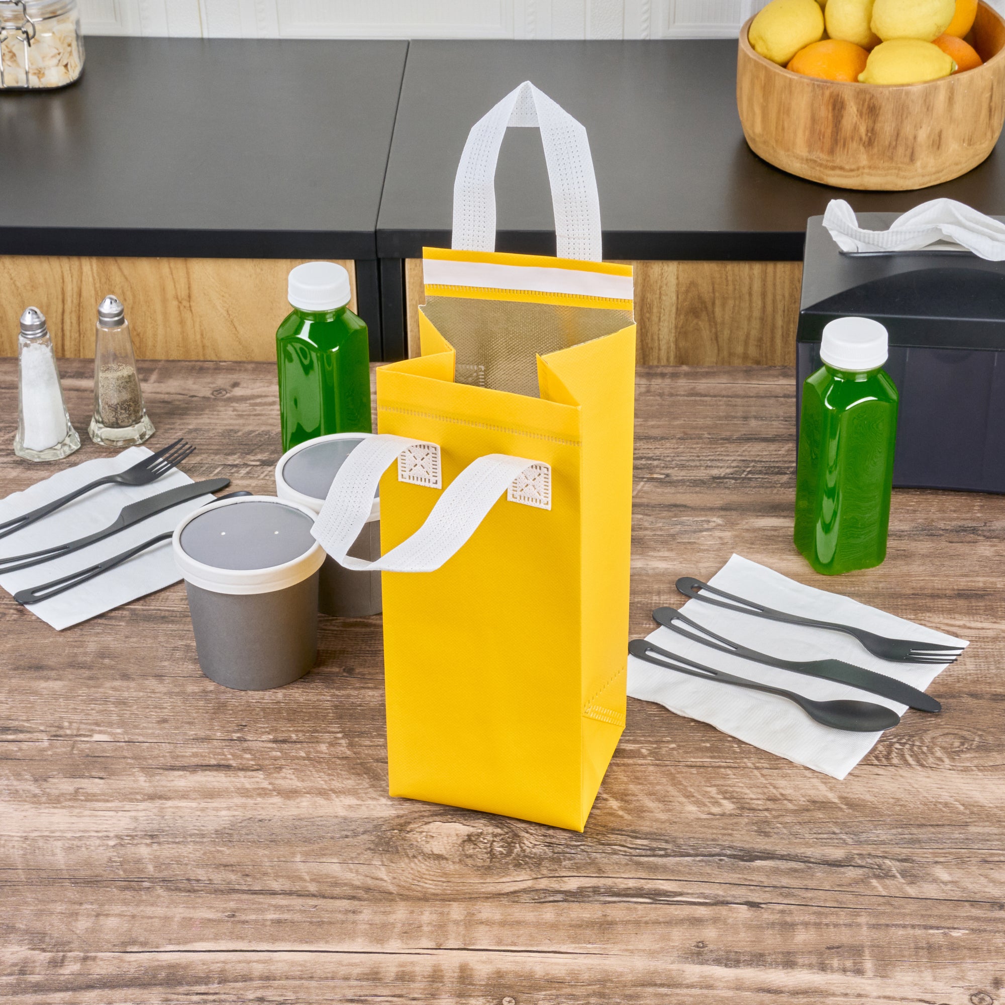 Yellow Insulated Take Out Bag - Tamper Evident Food Delivery Bags (4.75