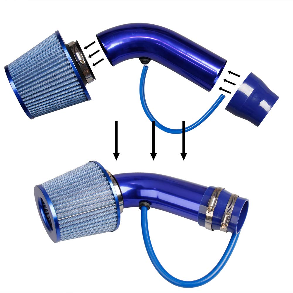 High Flow 76mm Cold Air Intake Kit with Aluminum Pipe & Air Filter - Compatible with Turbocharged Cars - Improves Engine Performance & Acceleration for Racing & Street Driving